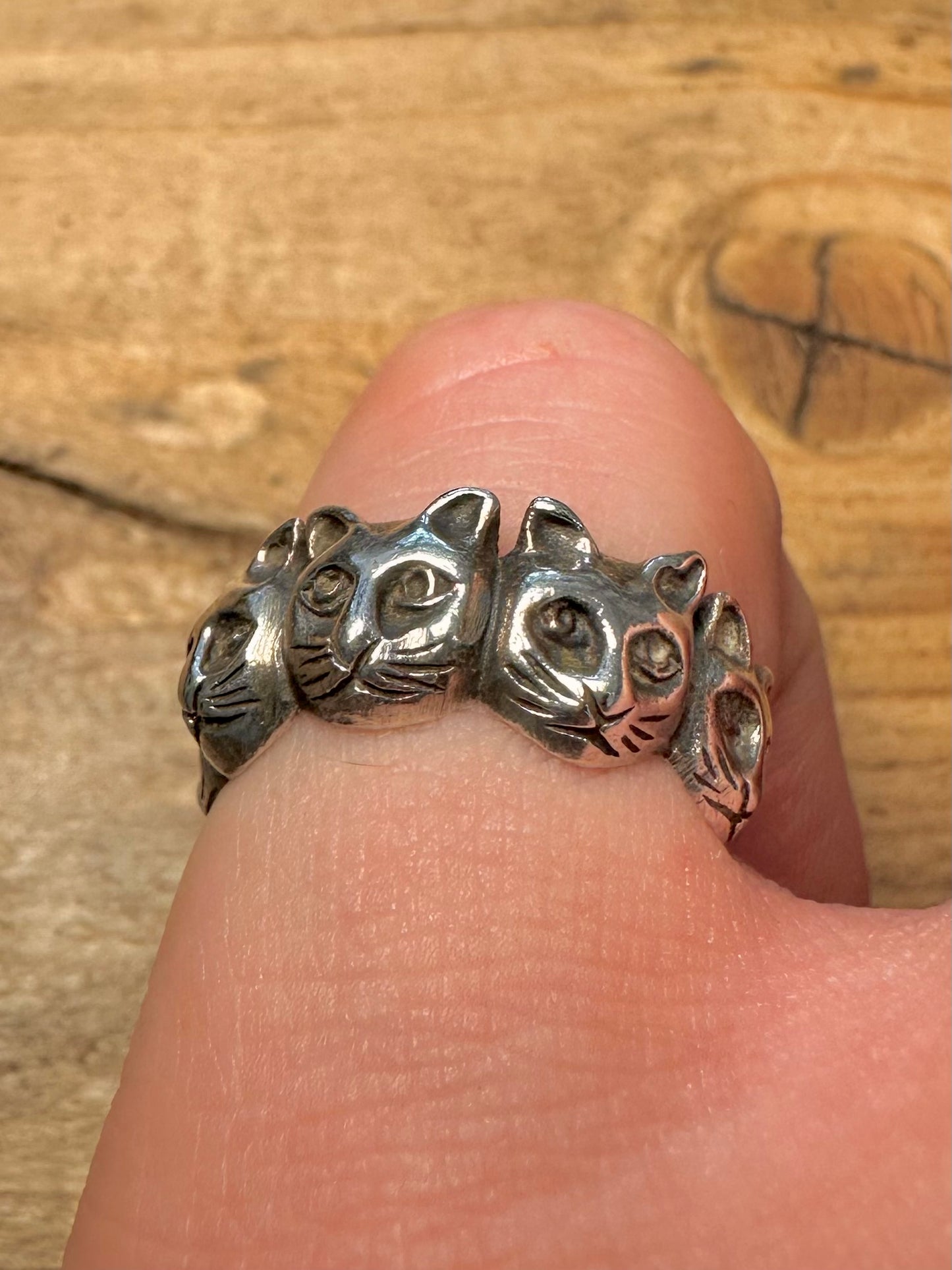 Vintage Cat Head Band 925 Silver Size L1/2 Ring