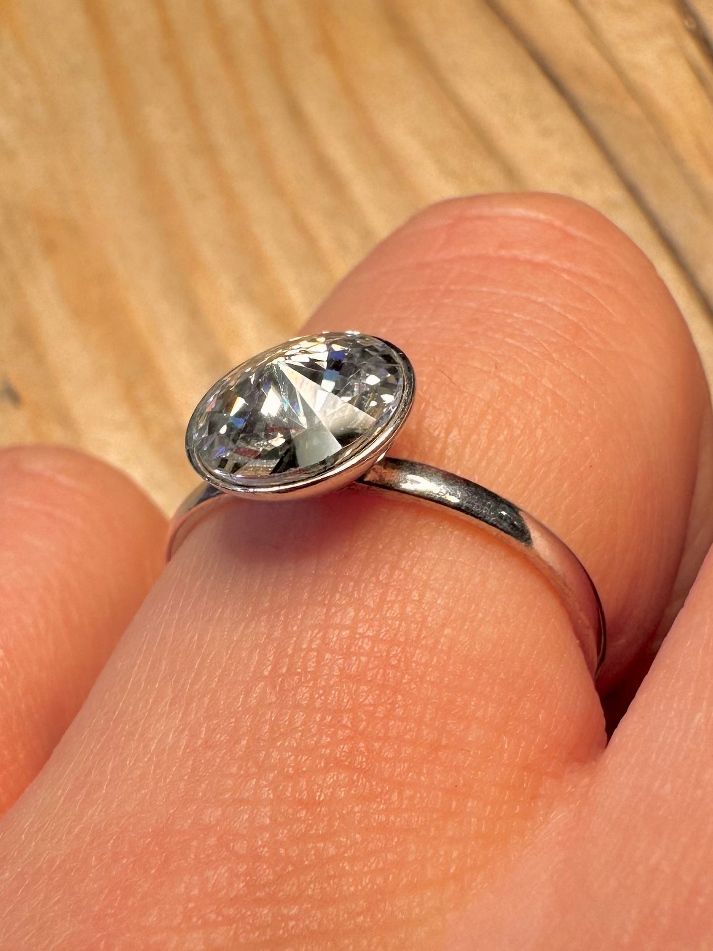 Modern CZ Shiny Stone 925 Sterling Silver Size P Ring