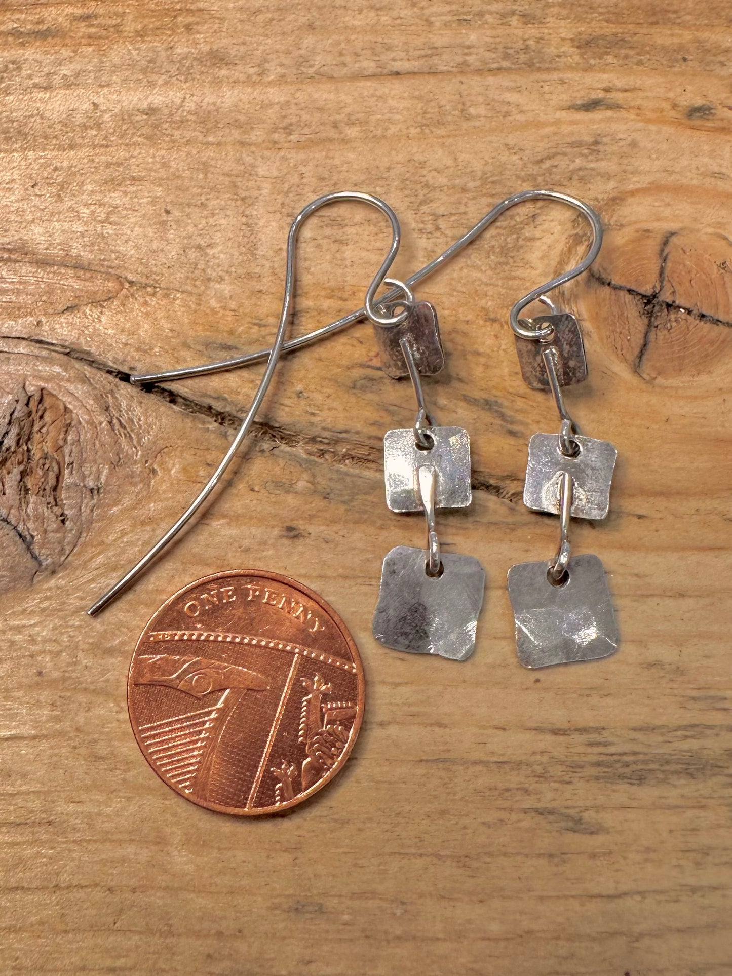 Abstract Hammered Dangle 925 Silver Earrings