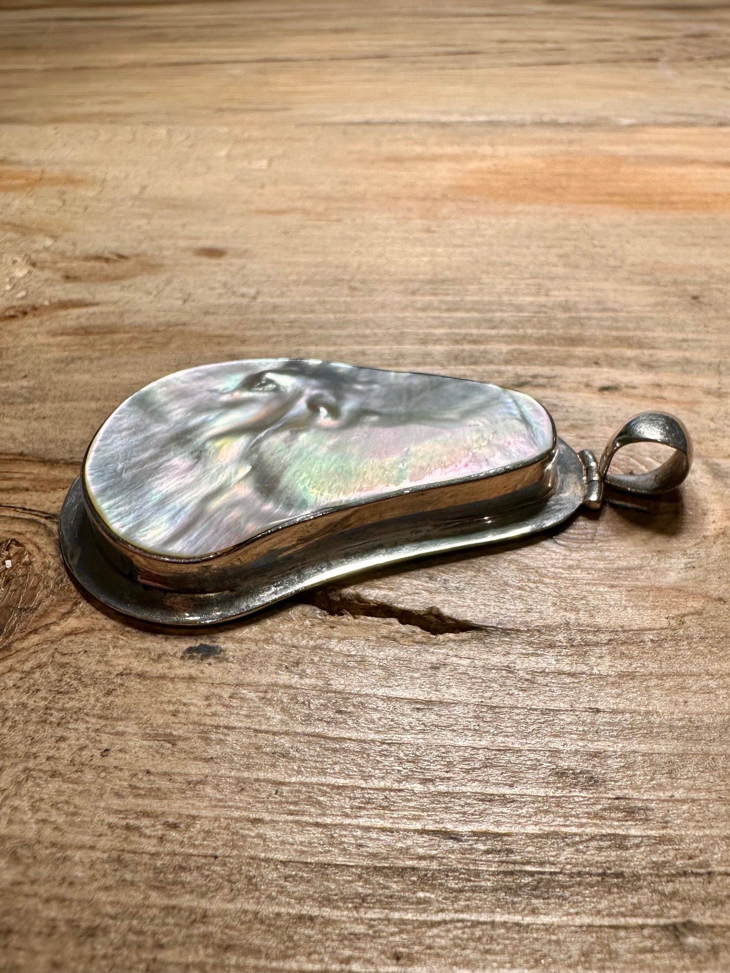 Modernist Large Mother of Pearl 925 Silver Pendant