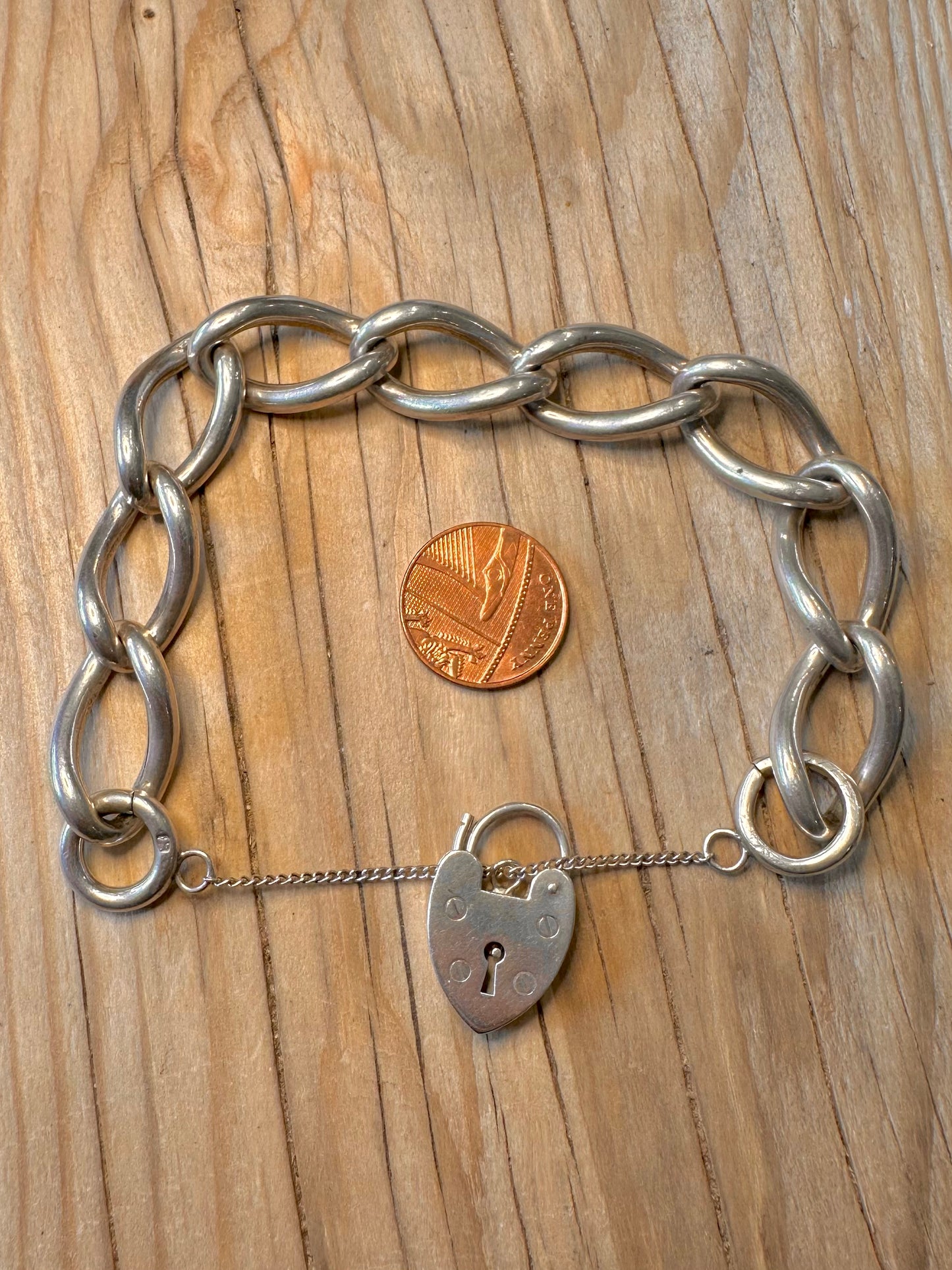 Vintage Chunky Long Link Curb Chain 925 Silver 7 inch Bracelet