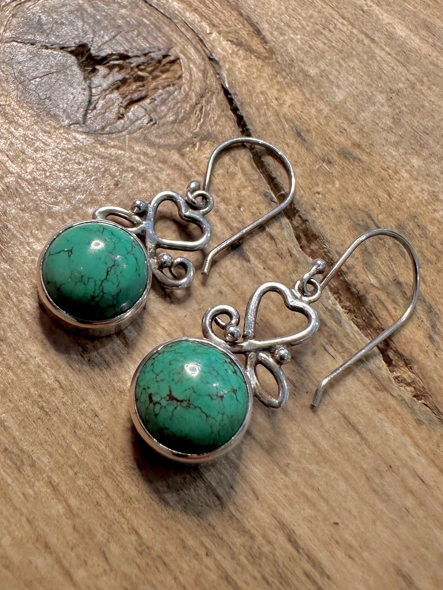 Vintage Turquoise Heart 925 Silver Earrings