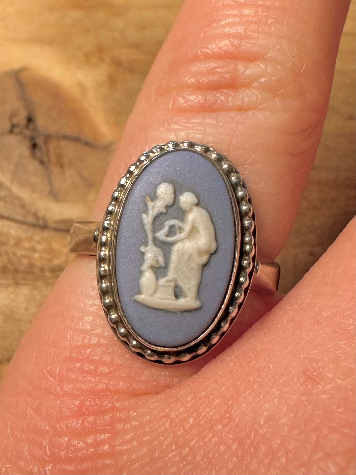 Vintage 1979 Wedgwood Blue Cameo 925 Silver Size M Ring