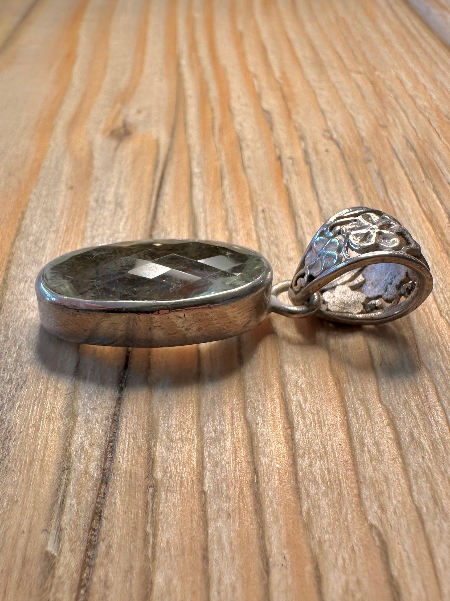 Vintage Green Amethyst Floral 925 Silver Pendant