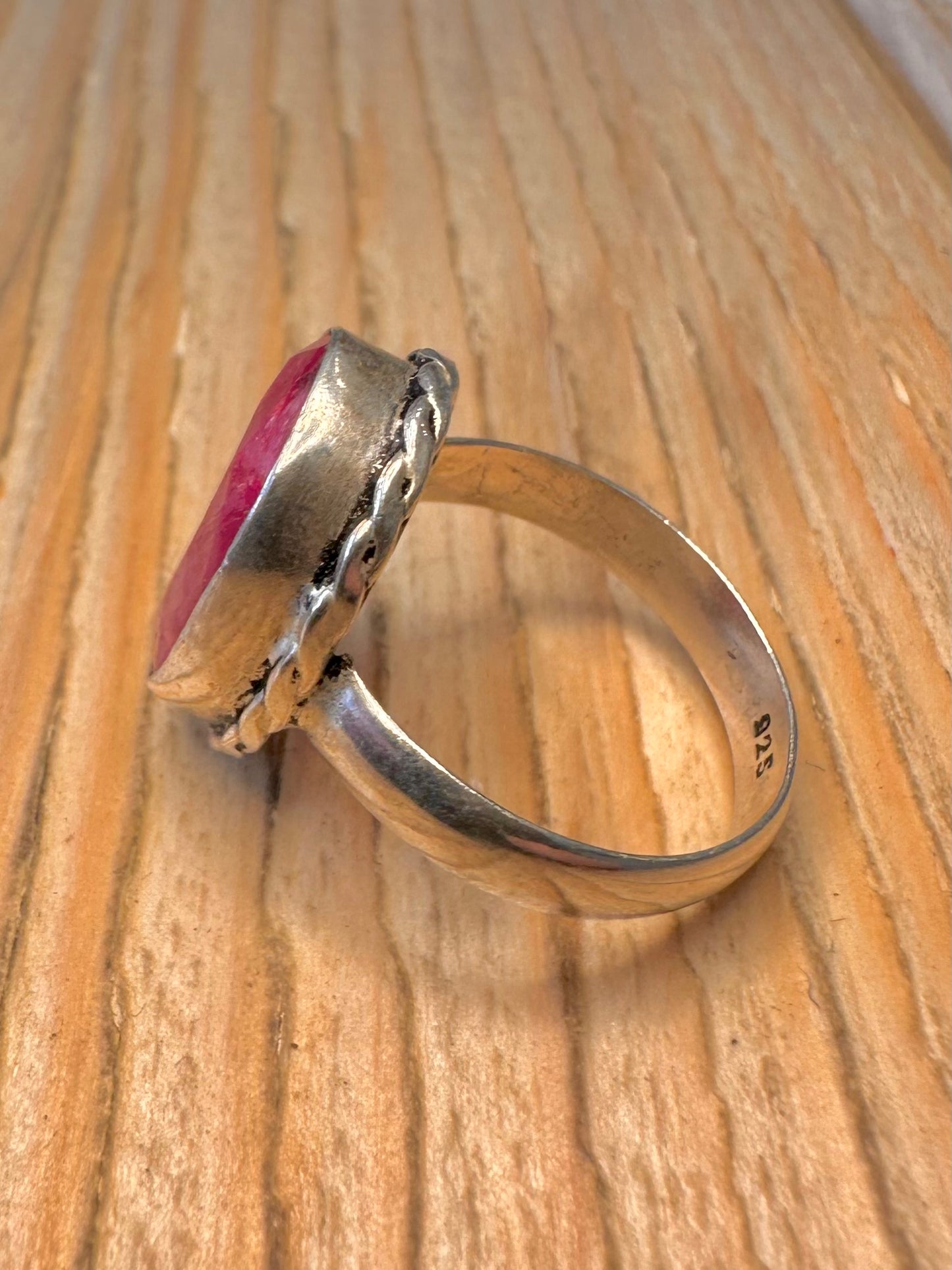 Modern Ruby Stone Boho 925 Sterling Silver Size Q Ring