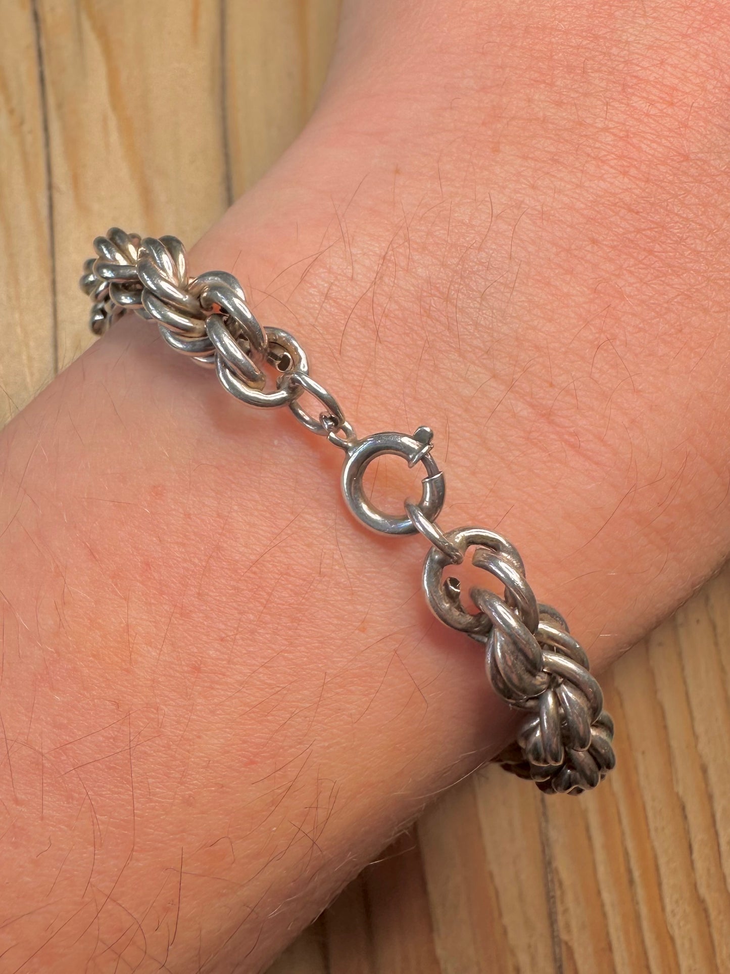 Vintage Chunky Rope Chain 925 Sterling Silver 7.8 inch Bracelet