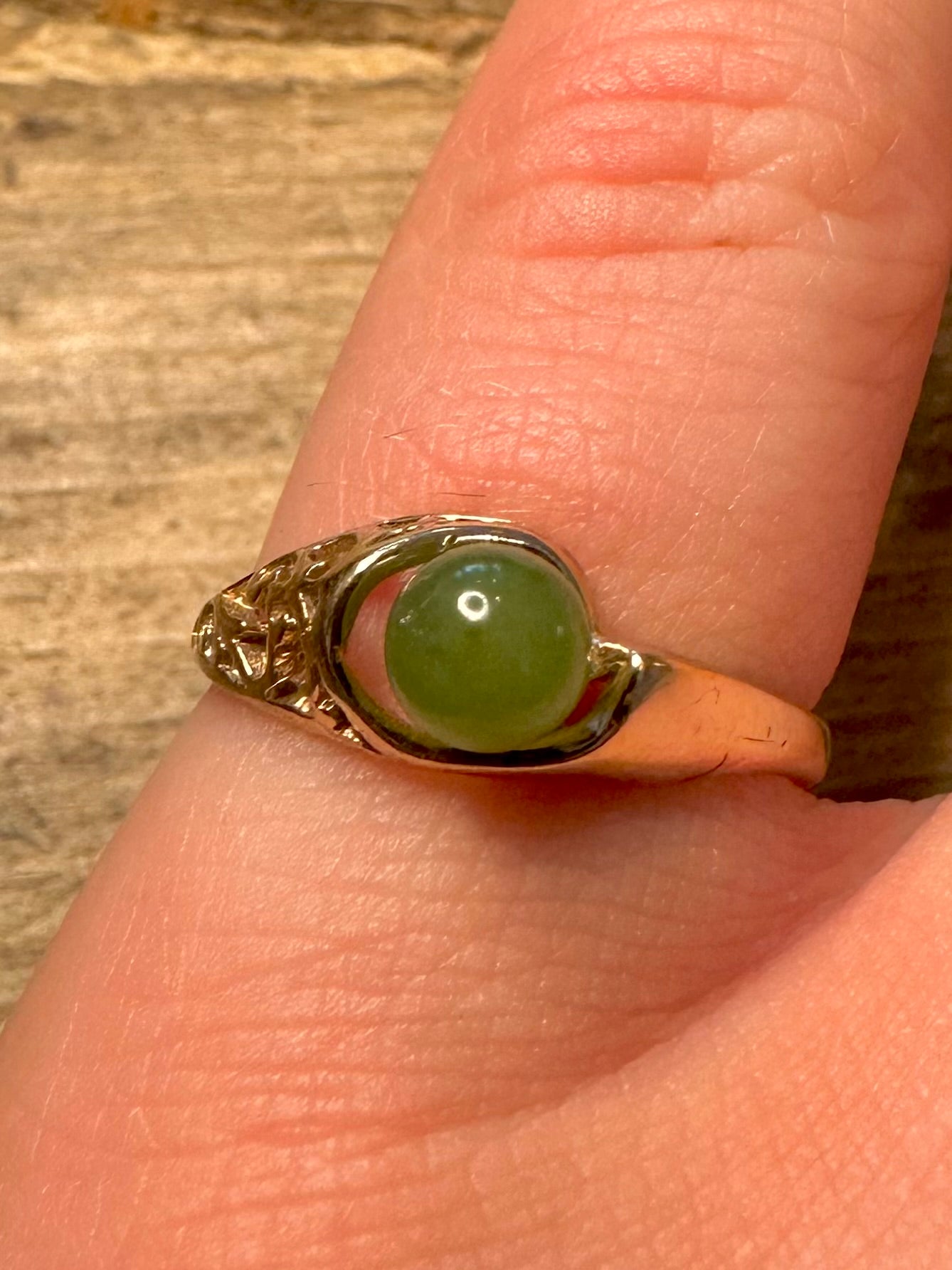 Modern Abstract Jade Ball Gold on 925 Silver Size N Ring