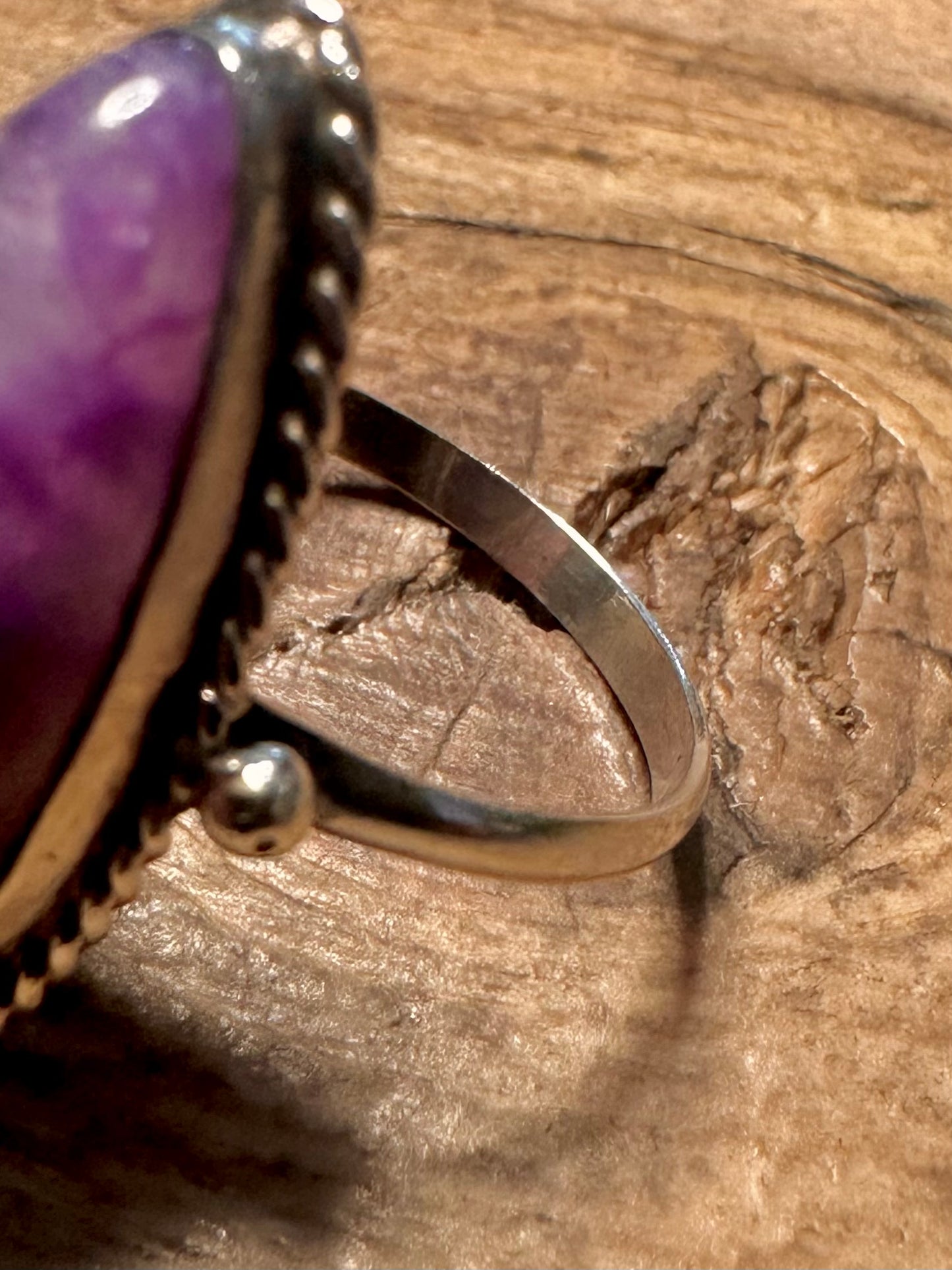 Vintage Charoite Elongated 925 Silver Size N Ring