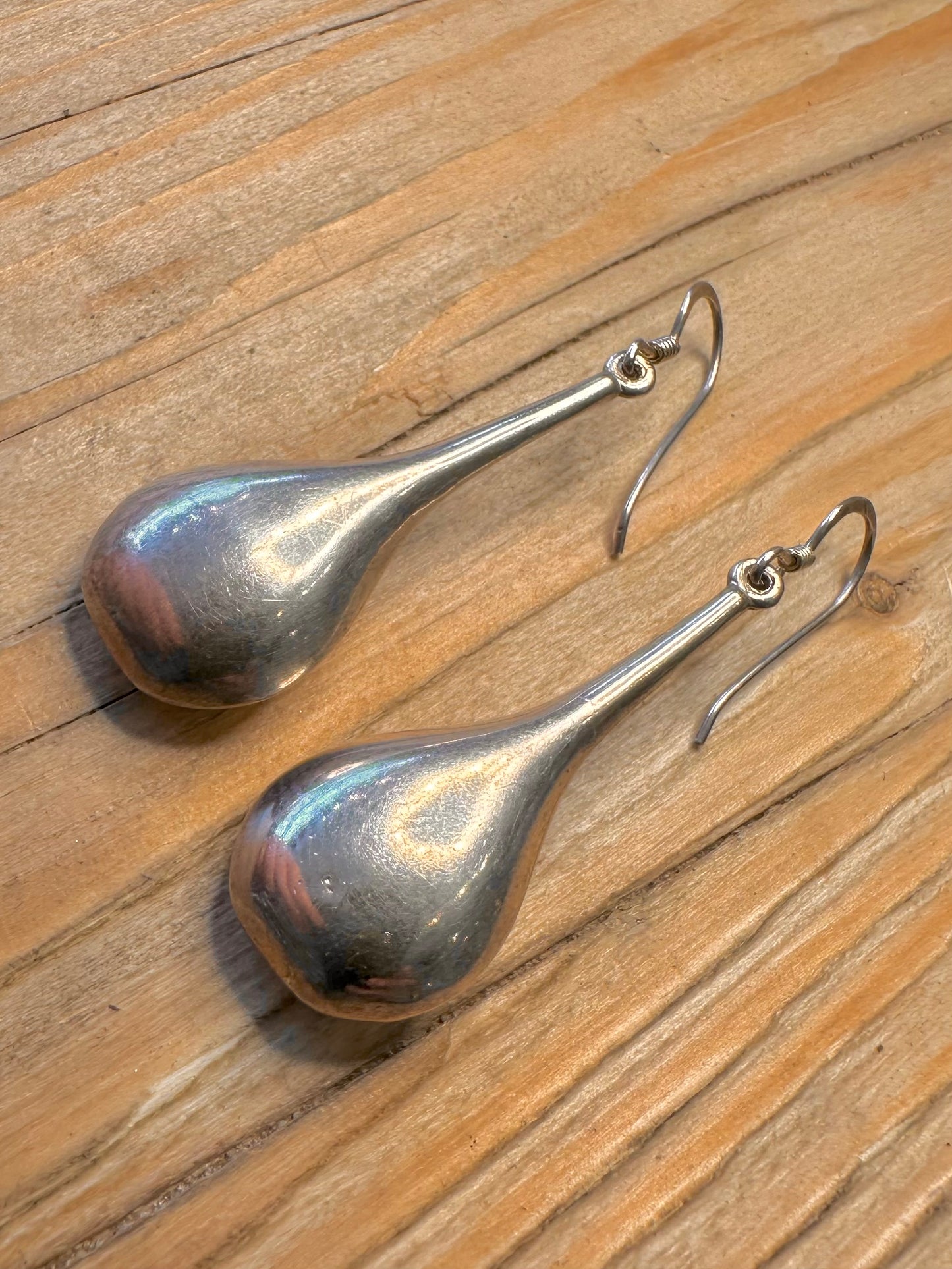 Vintage Long Tear Drop 925 Sterling Silver Earrings