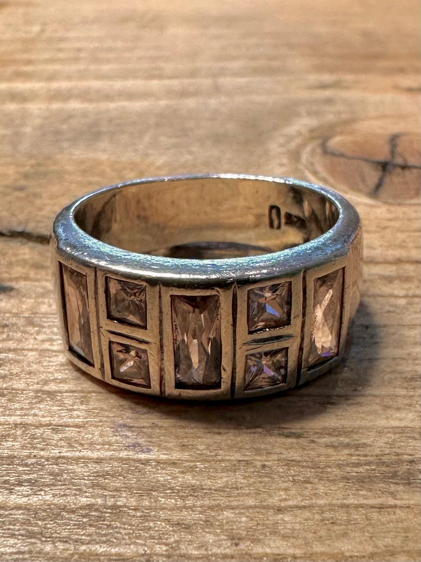 Modernist Pink Stones 925 Silver Size P1/2 Ring