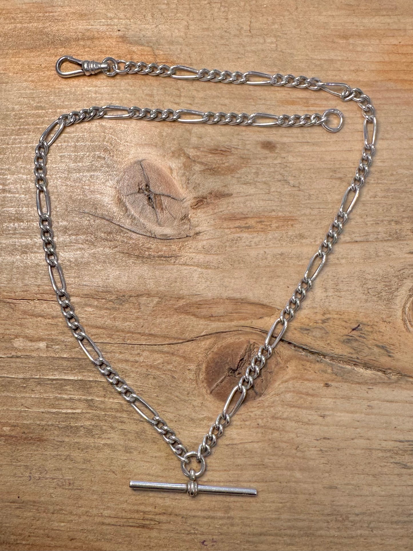 Vintage Albert Chain Figaro T Bar 925 Silver 18.2 inch Necklace