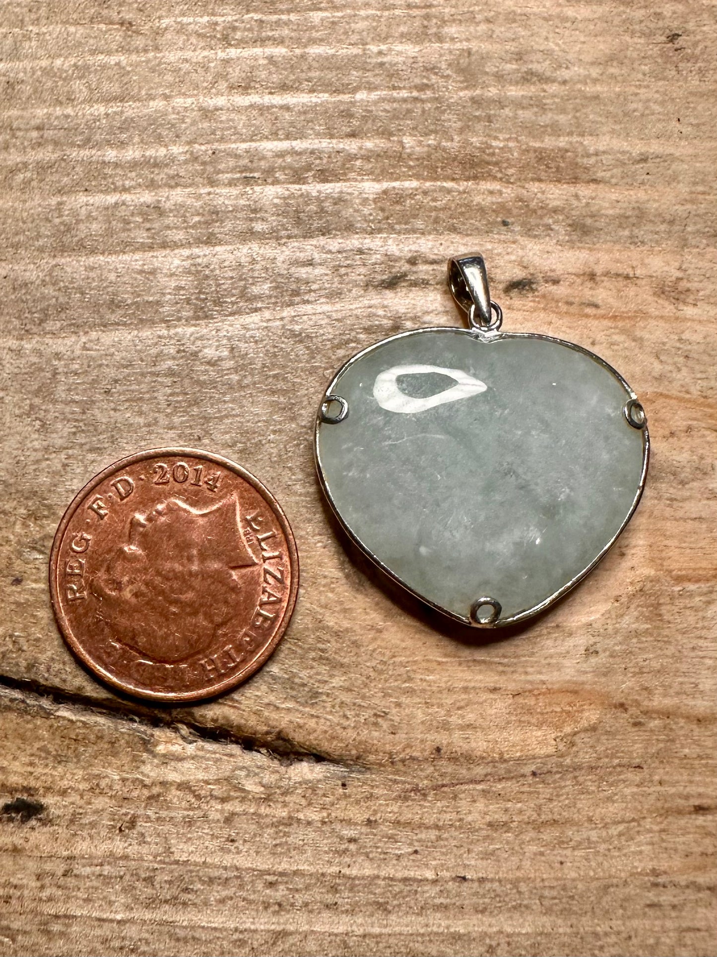 Vintage Heart Jade Chinese 925 Silver Pendant