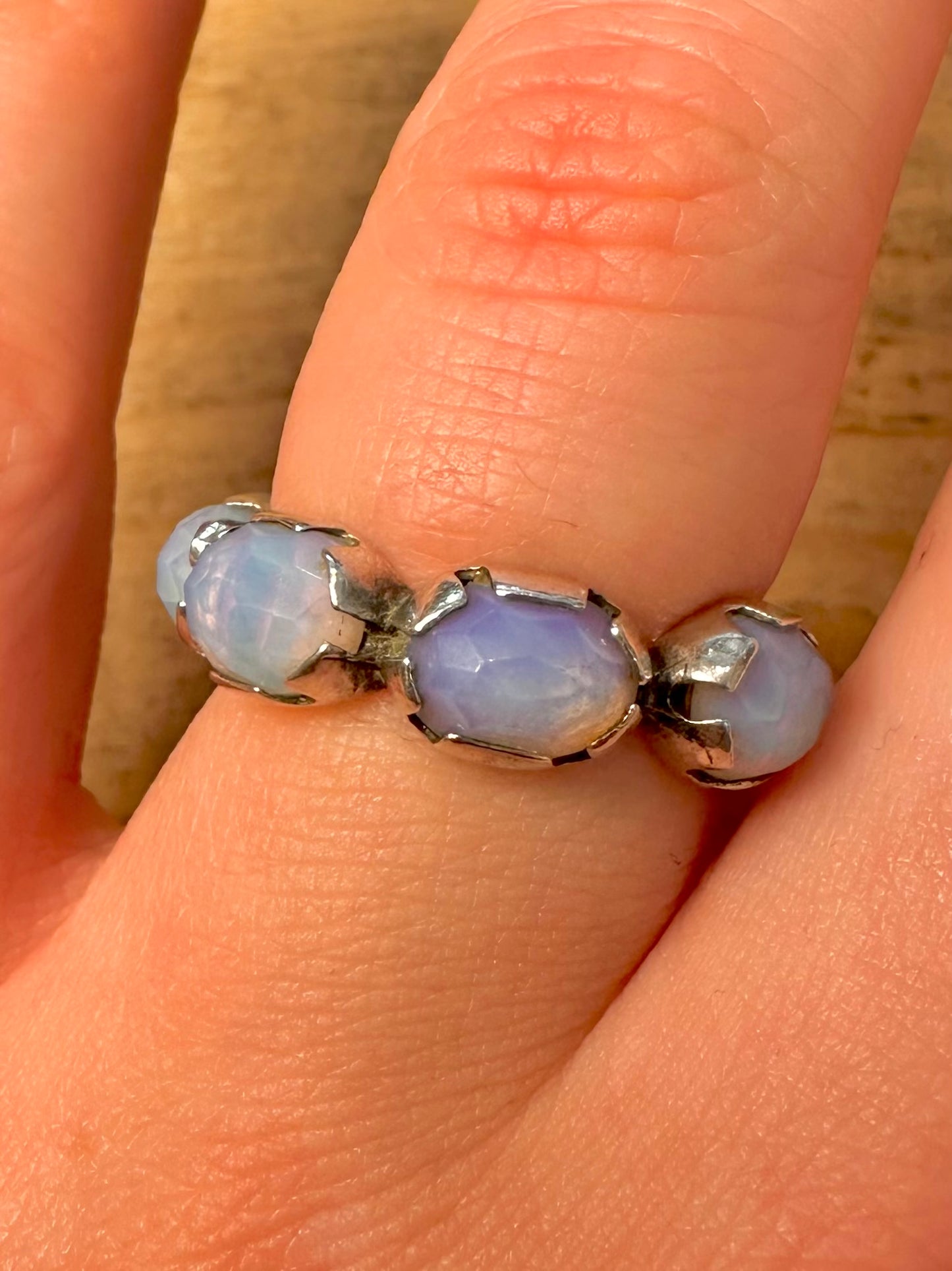 Vintage Faceted Opalite 925 Silver Size P Ring