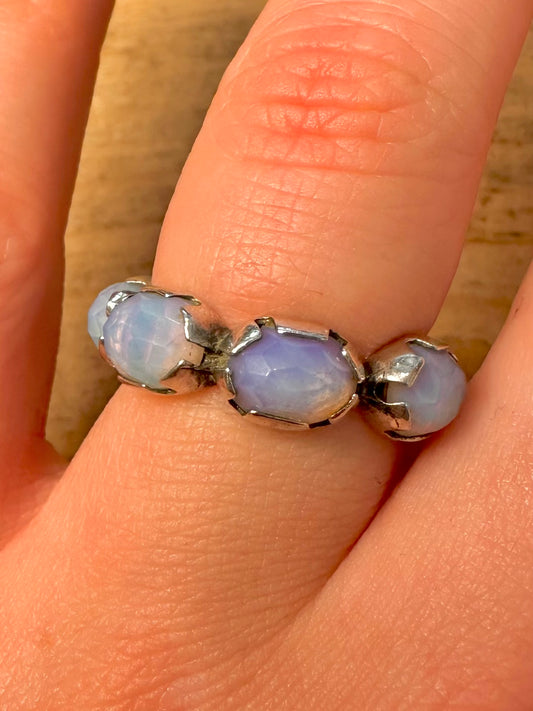 Vintage Faceted Opalite 925 Silver Size P Ring