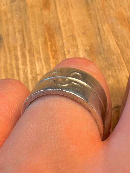 Double Band Smiling Face 925 Sterling Silver Size T Ring