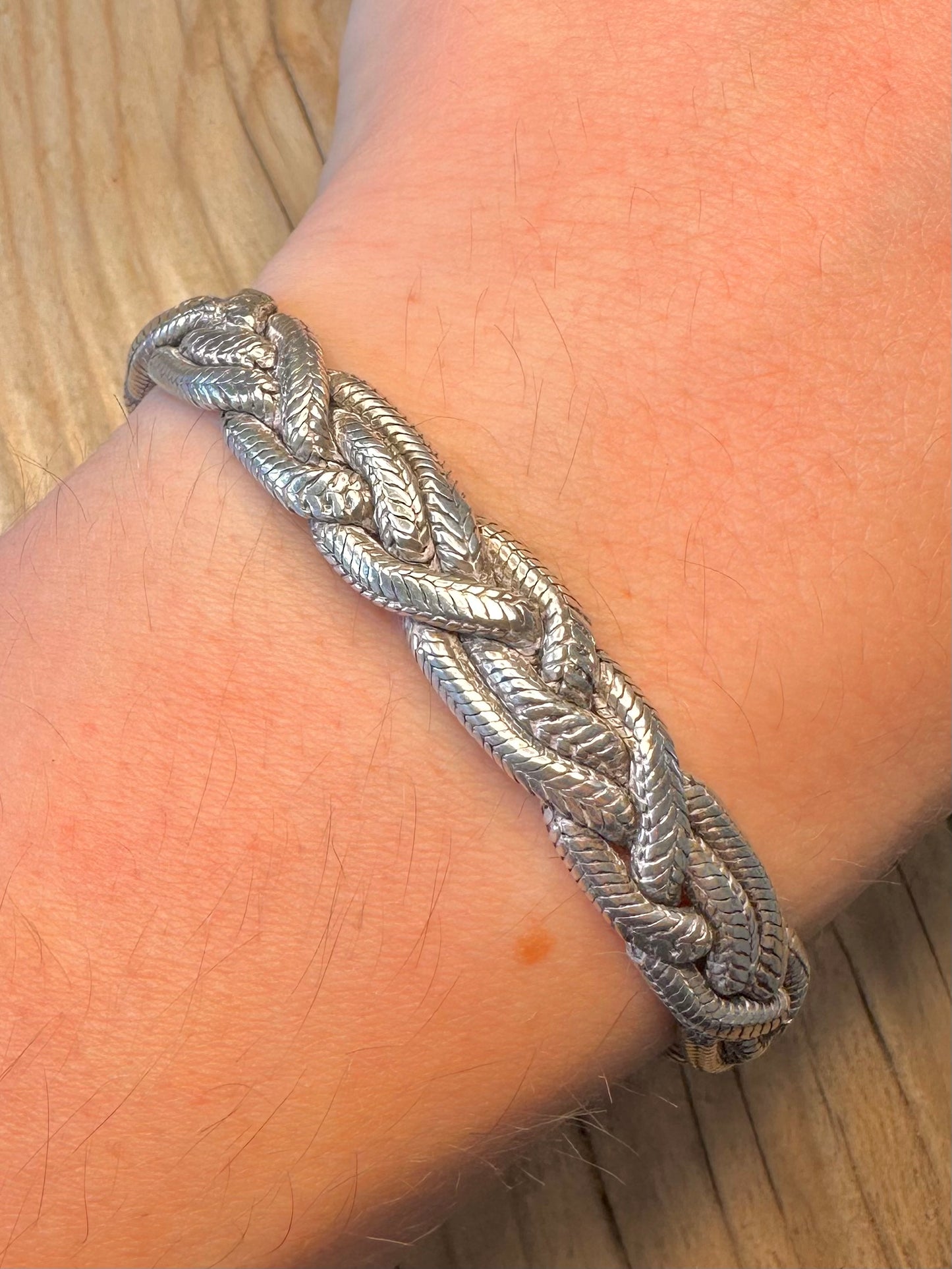Vintage Chunky Woven Link 925 Silver Hook Clasp 7.5 inch Bracelet
