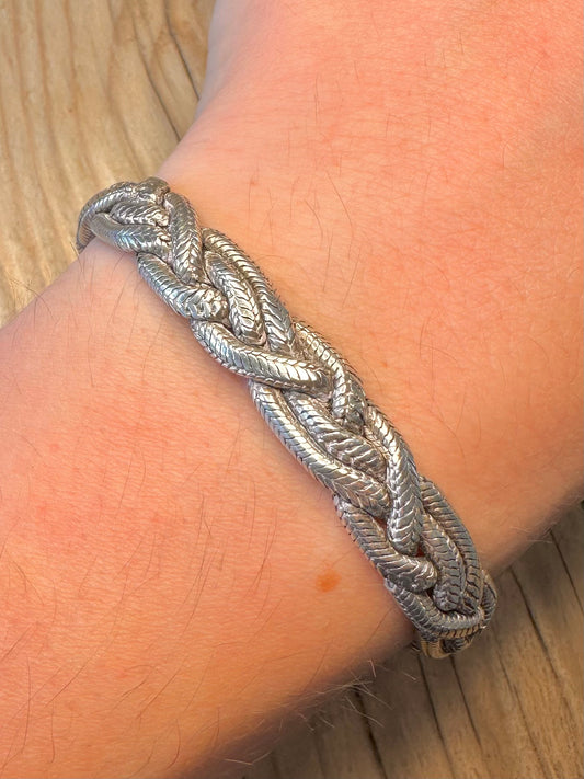 Vintage Chunky Woven Link 925 Silver Hook Clasp 7.5 inch Bracelet