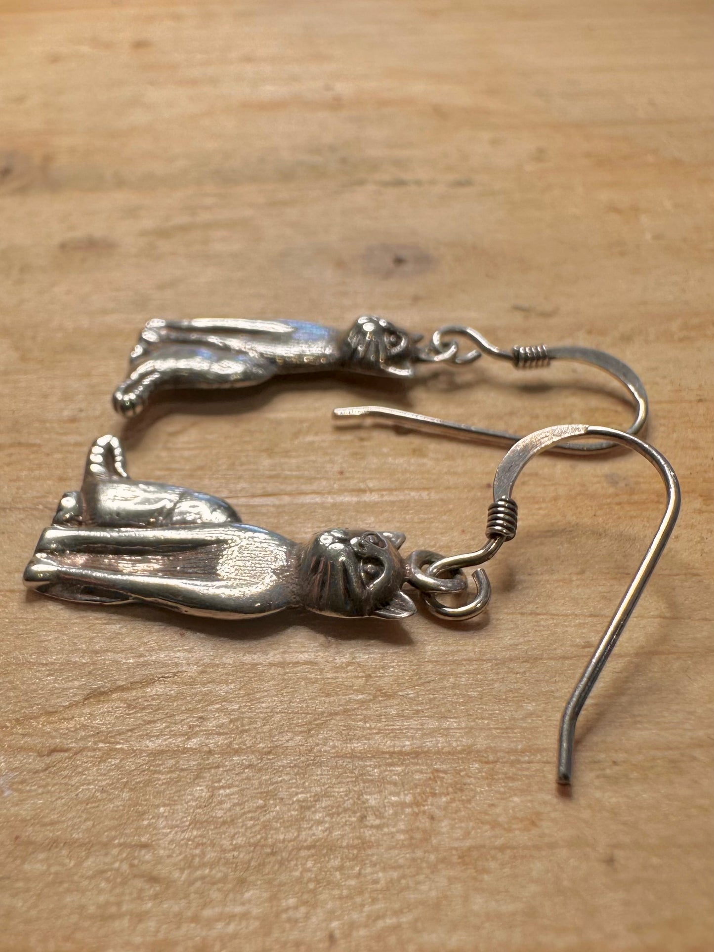 Vintage Cat 925 Silver Earrings