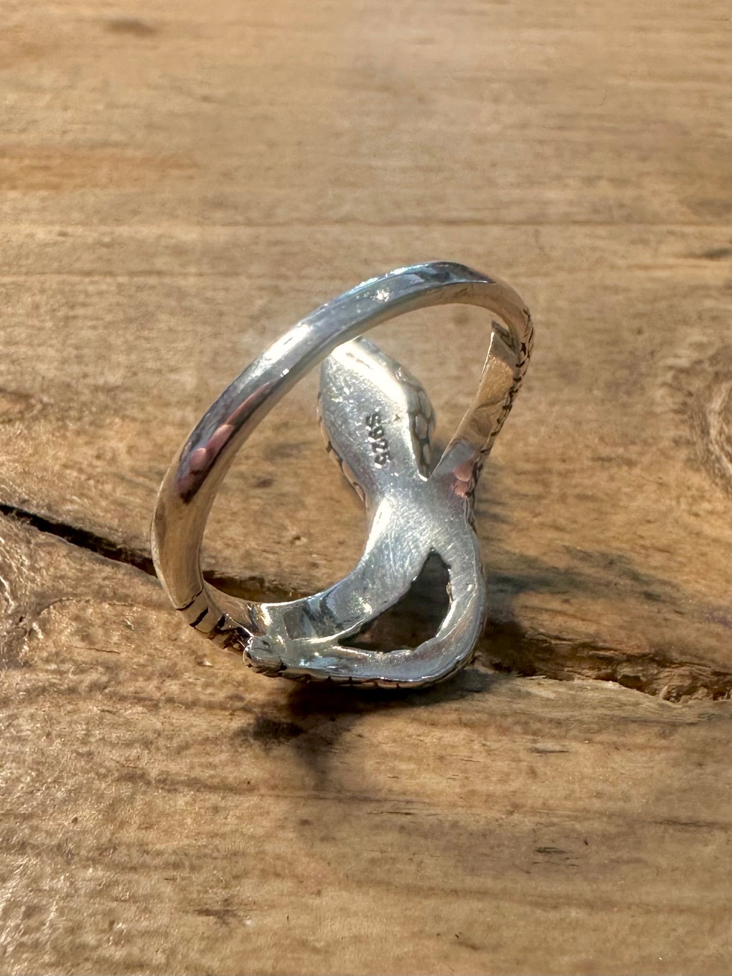 Vintage Snake Garnet Eyes 925 Silver Size Q Ring
