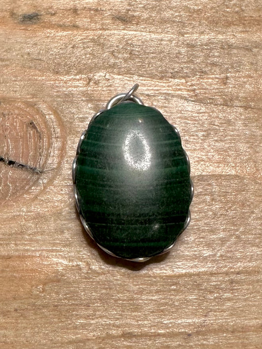 Vintage Oval Malachite 925 Silver Pendant