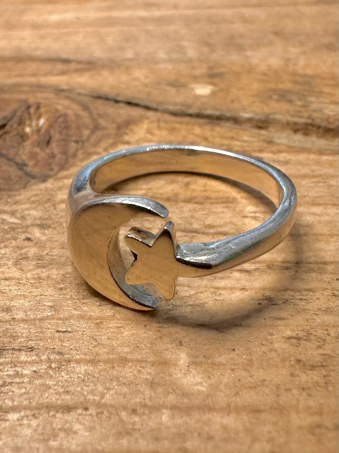 Modern Moon and Star 925 Silver Size L1/2 Ring