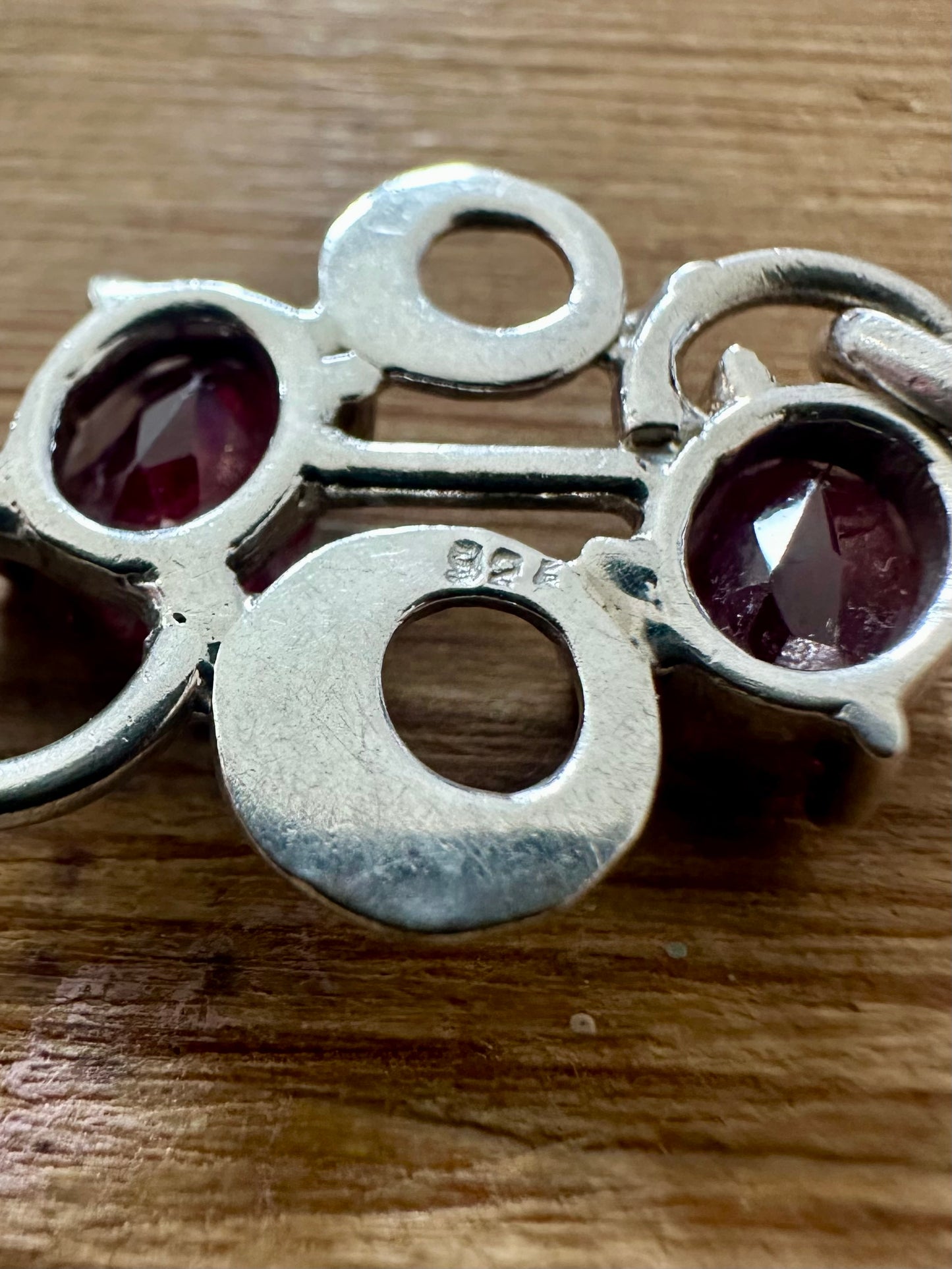 Abstract Garnet Hammered 925 Silver Pendant