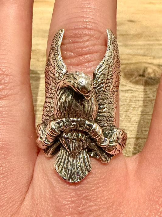 Vintage Large Eagle Perched 925 Silver Size U1/2 Ring