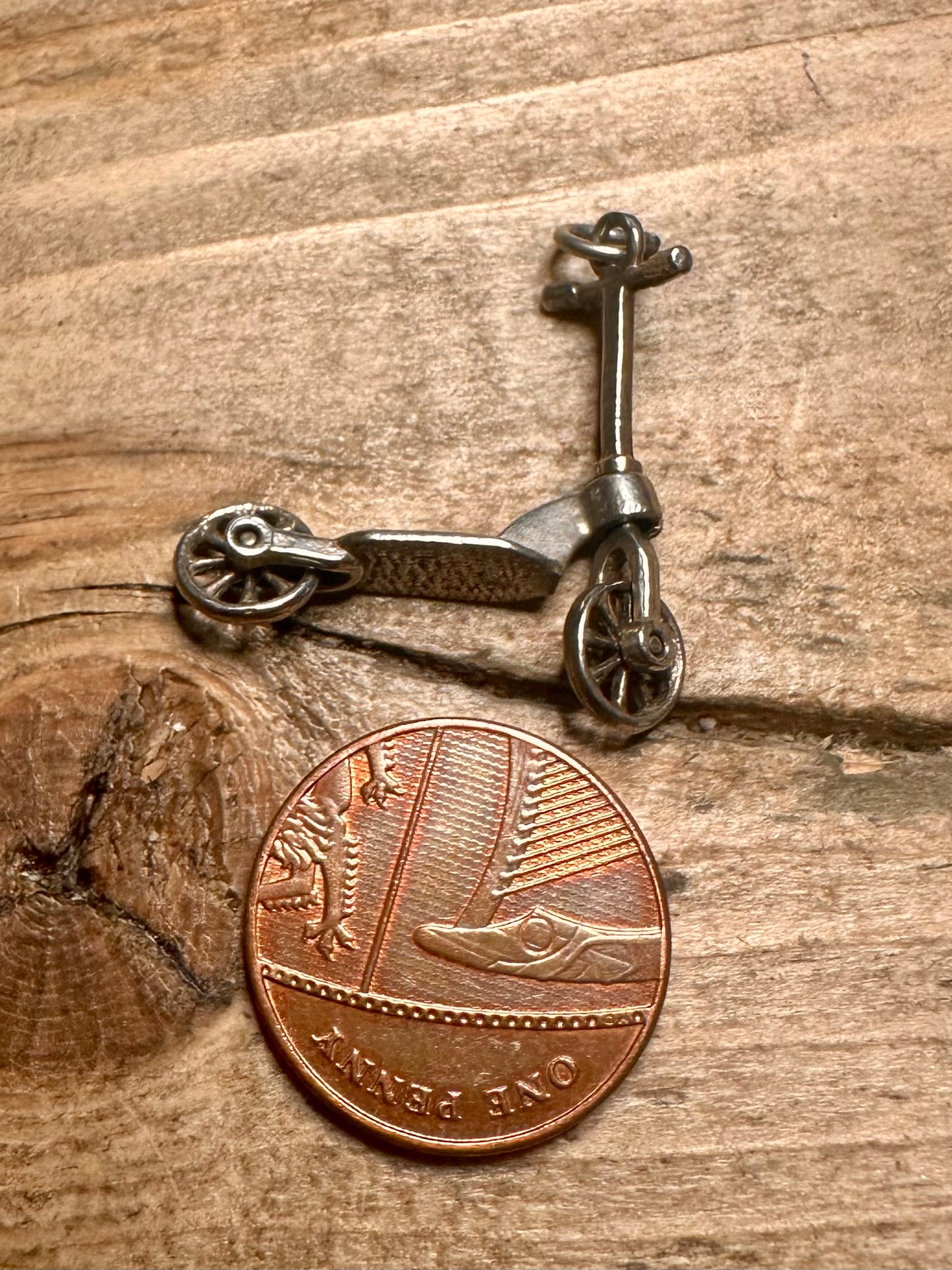 Vintage Articulated Moving Scooter 925 Silver Pendant