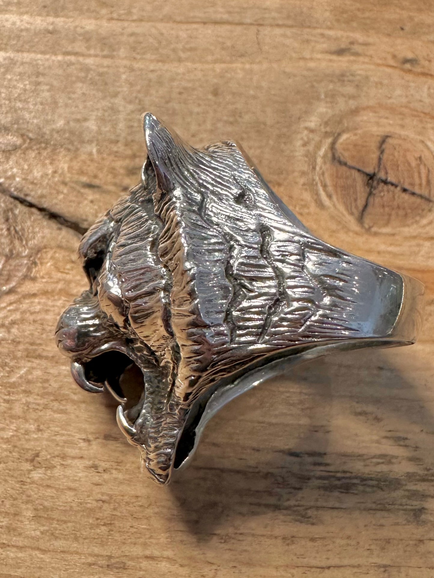 Large Tigers Head Black Stone Eyes 925 Silver Size W Ring