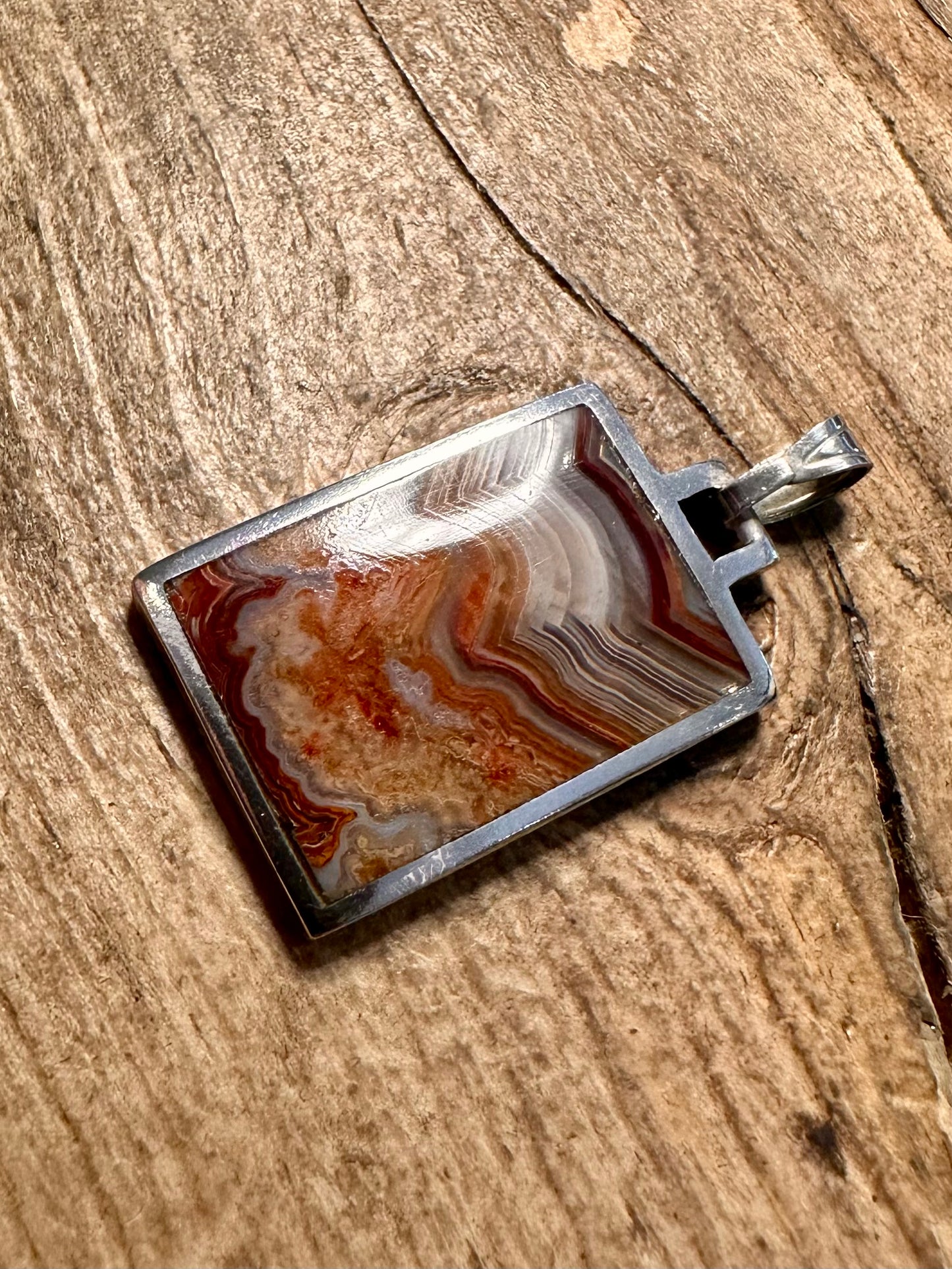 Vintage 1980 Banded Agate 925 Silver Pendant