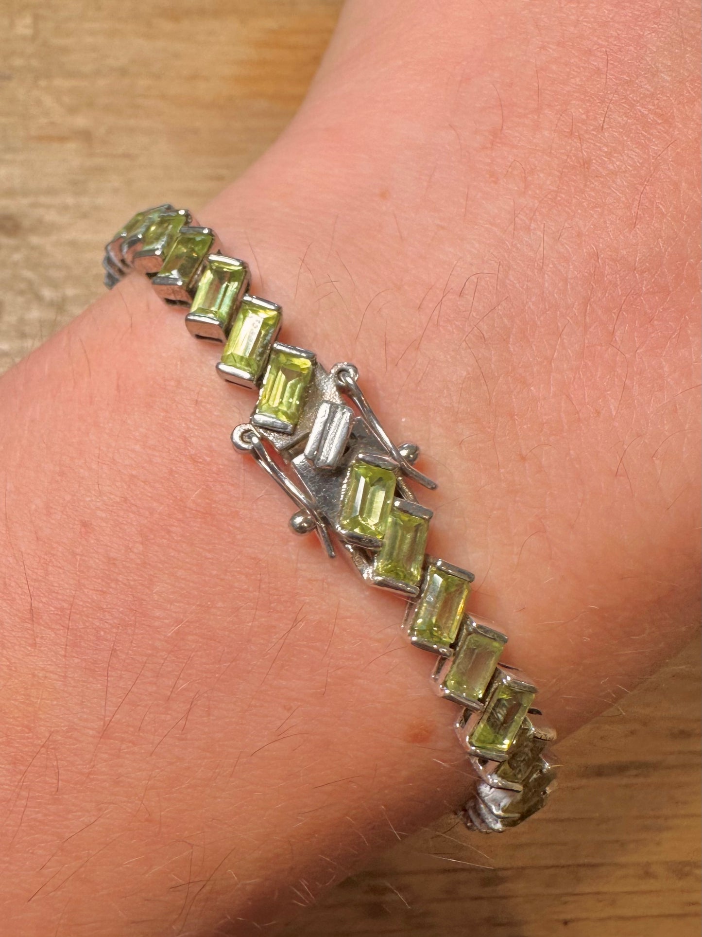 Vintage Green Stone 925 Silver Tennis Bracelet