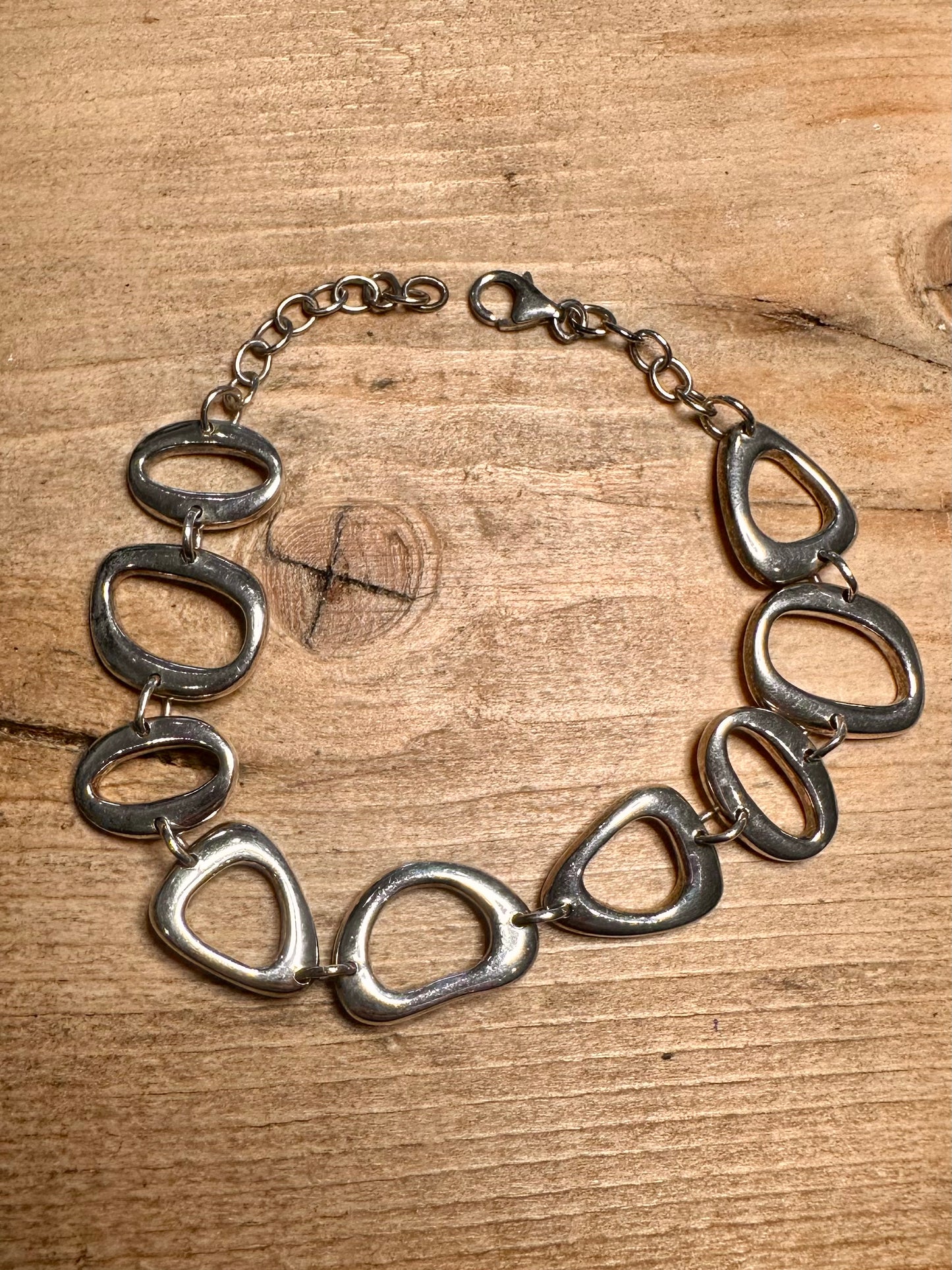 Abstract Oval Link 925 Silver 7.2 to 8.3 inch Bracelet