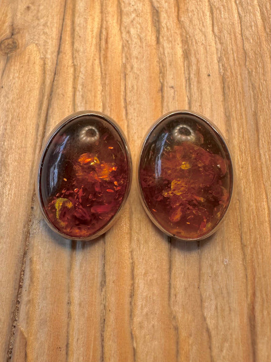 Vintage Amber 925 Silver Clip On Earrings