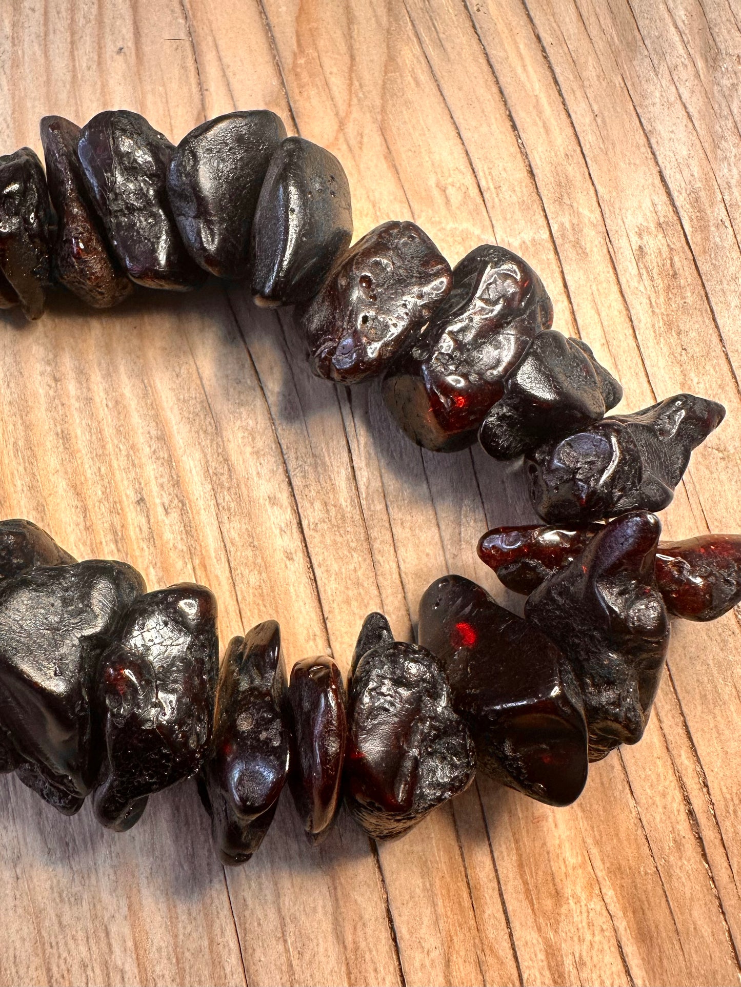 Vintage Chunky Dark Natural Amber String Thread 24 inch Necklace