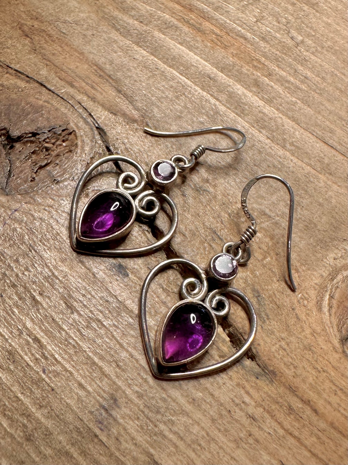 Vintage Amethyst Ornate 925 Silver Earrings