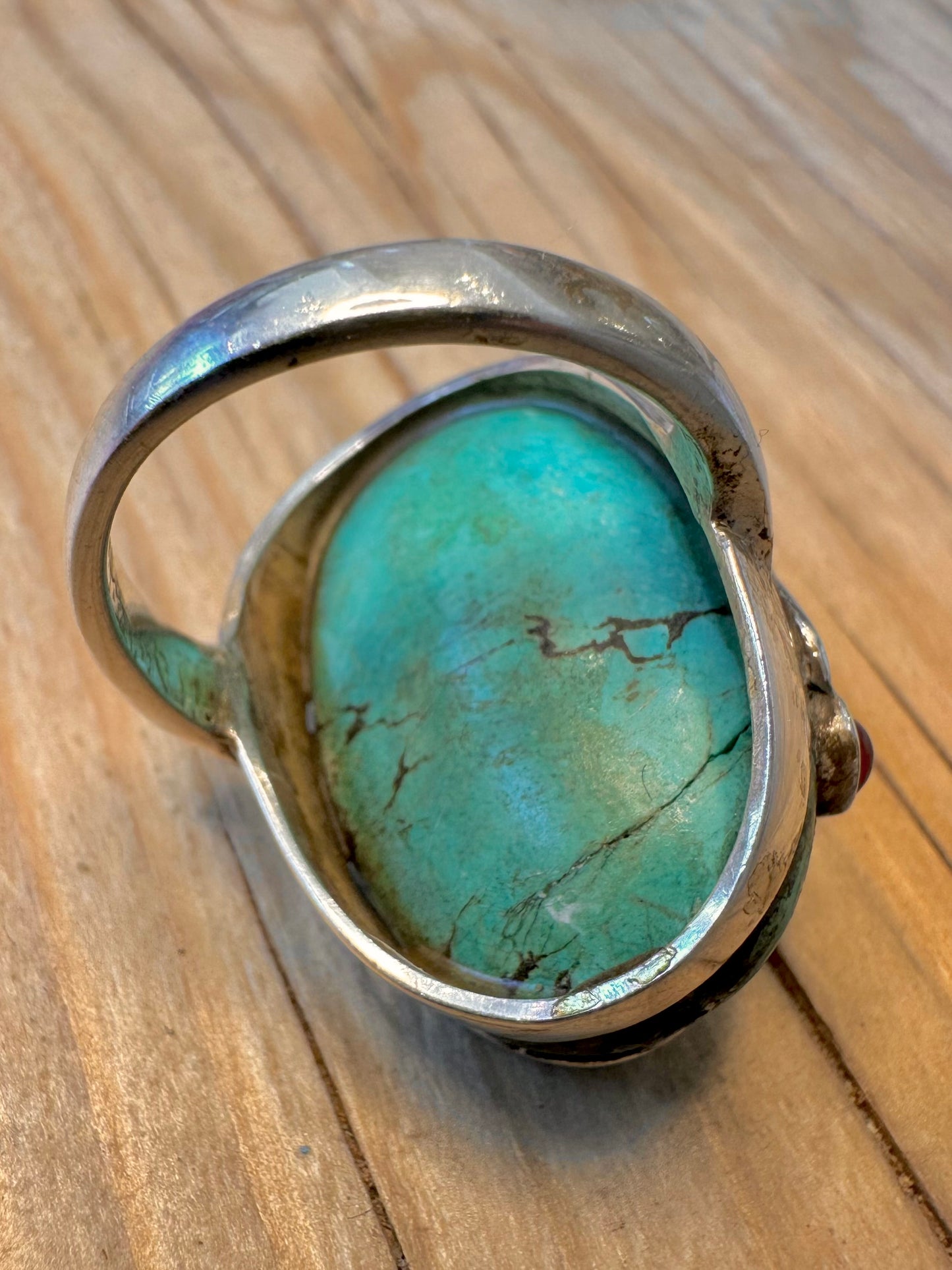 Vintage Raw Turquoise and Multi Gemstone 925 Silver Size P1/2 Ring
