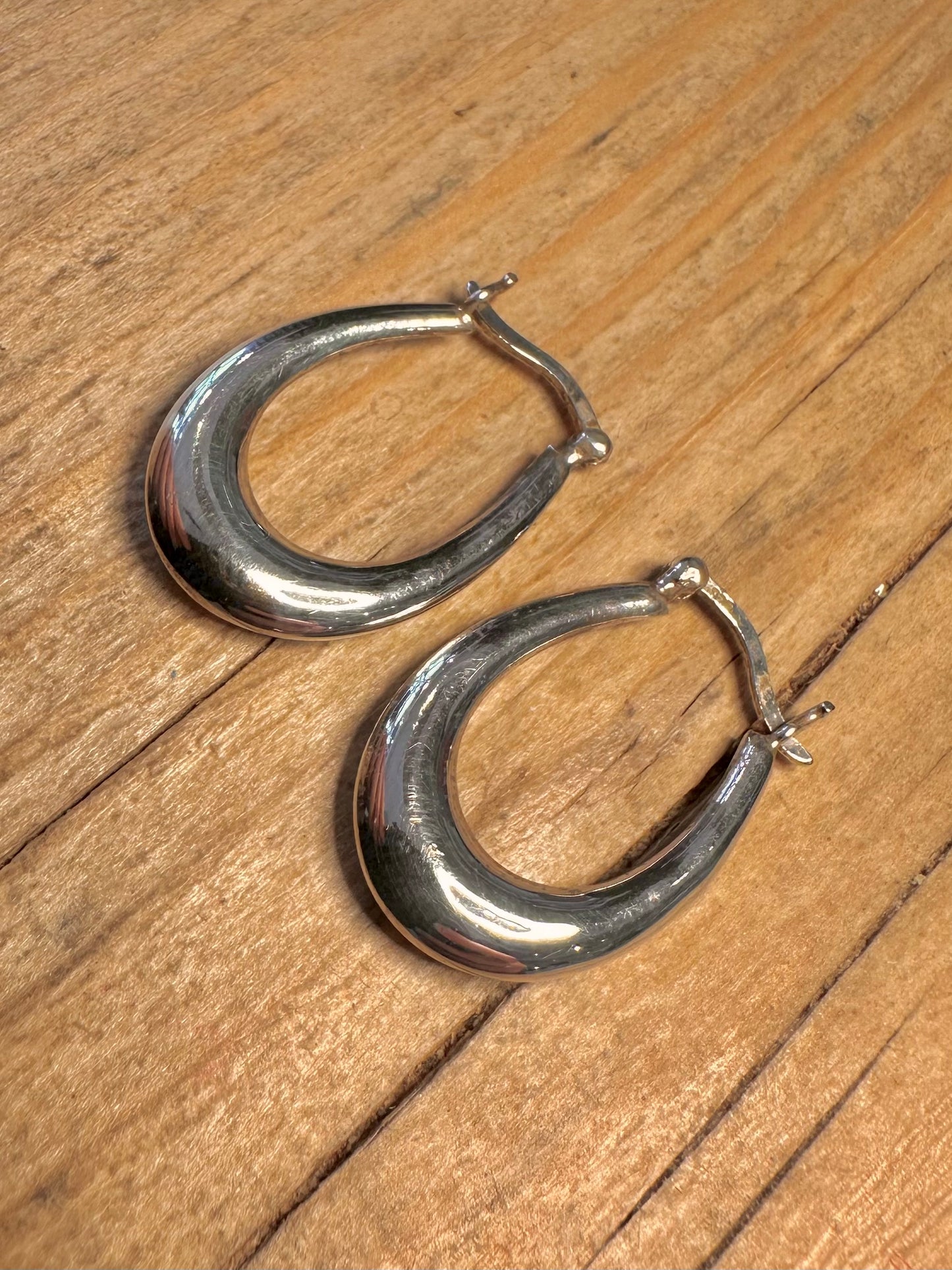 Vintage Oval Hoops 925 Sterling Silver Earrings