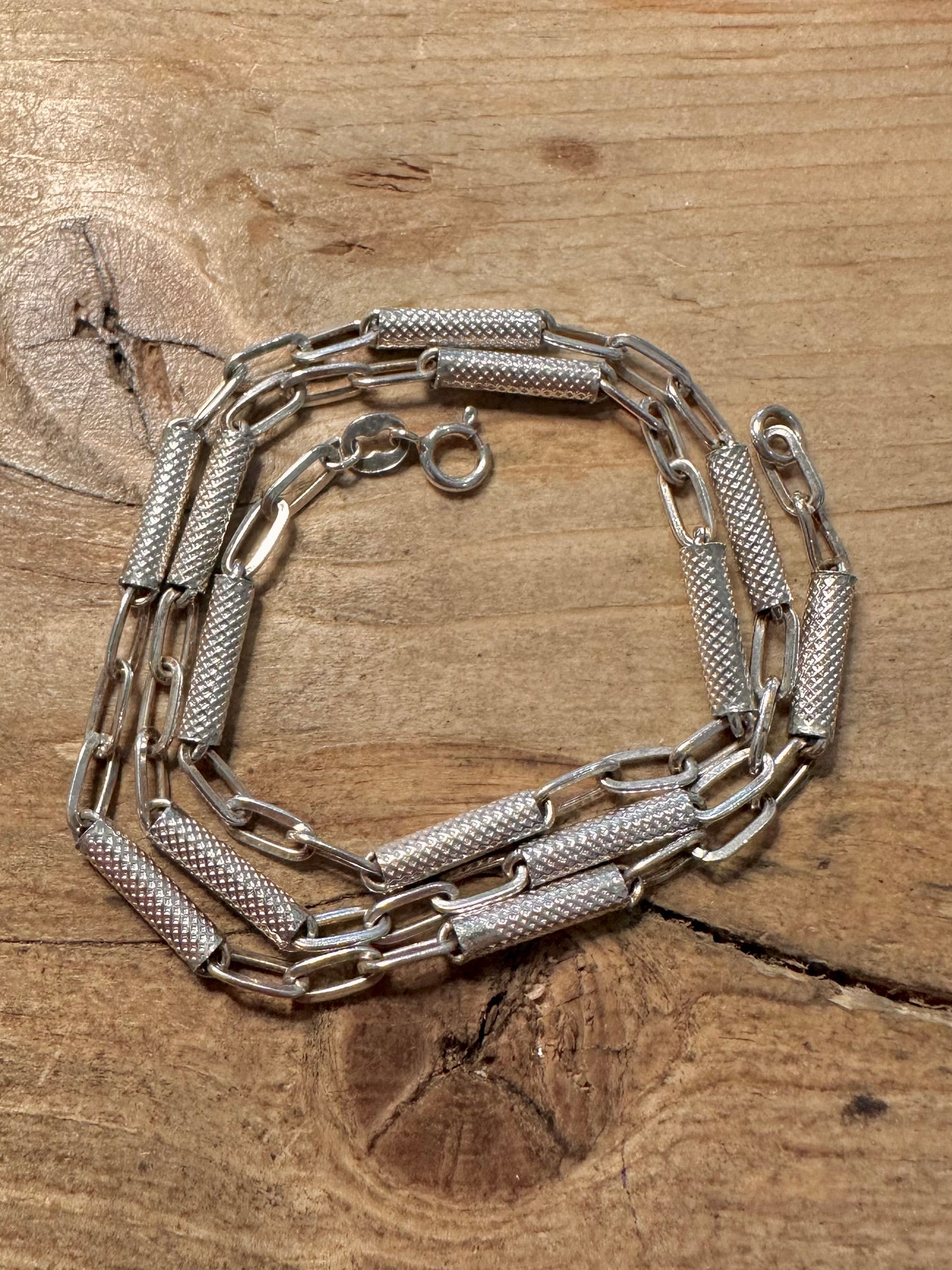 Abstract Link and Textured Cylinder 925 Silver 17.5 inch Necklace
