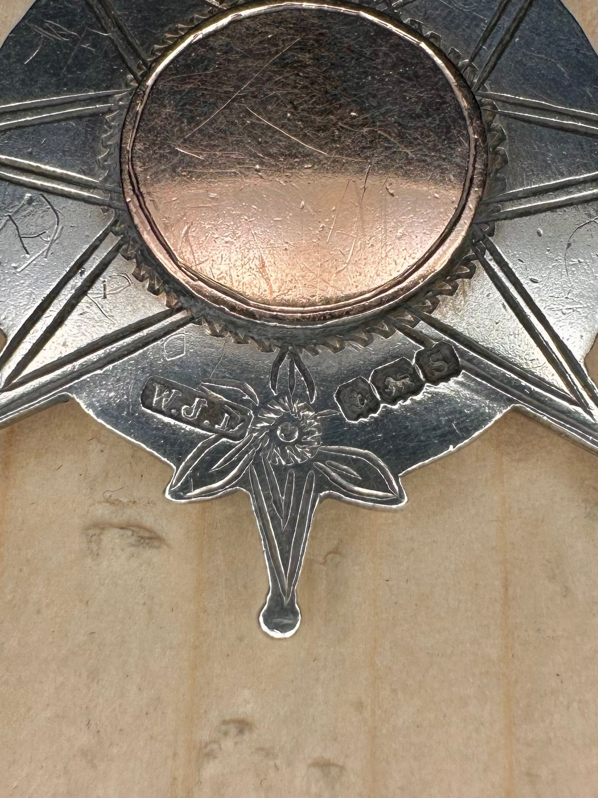 Star & Laurel Fob Medal 1967 Maker WJD Hallmarked 925 Sterling Silver 20.25 inch Pendant Necklace