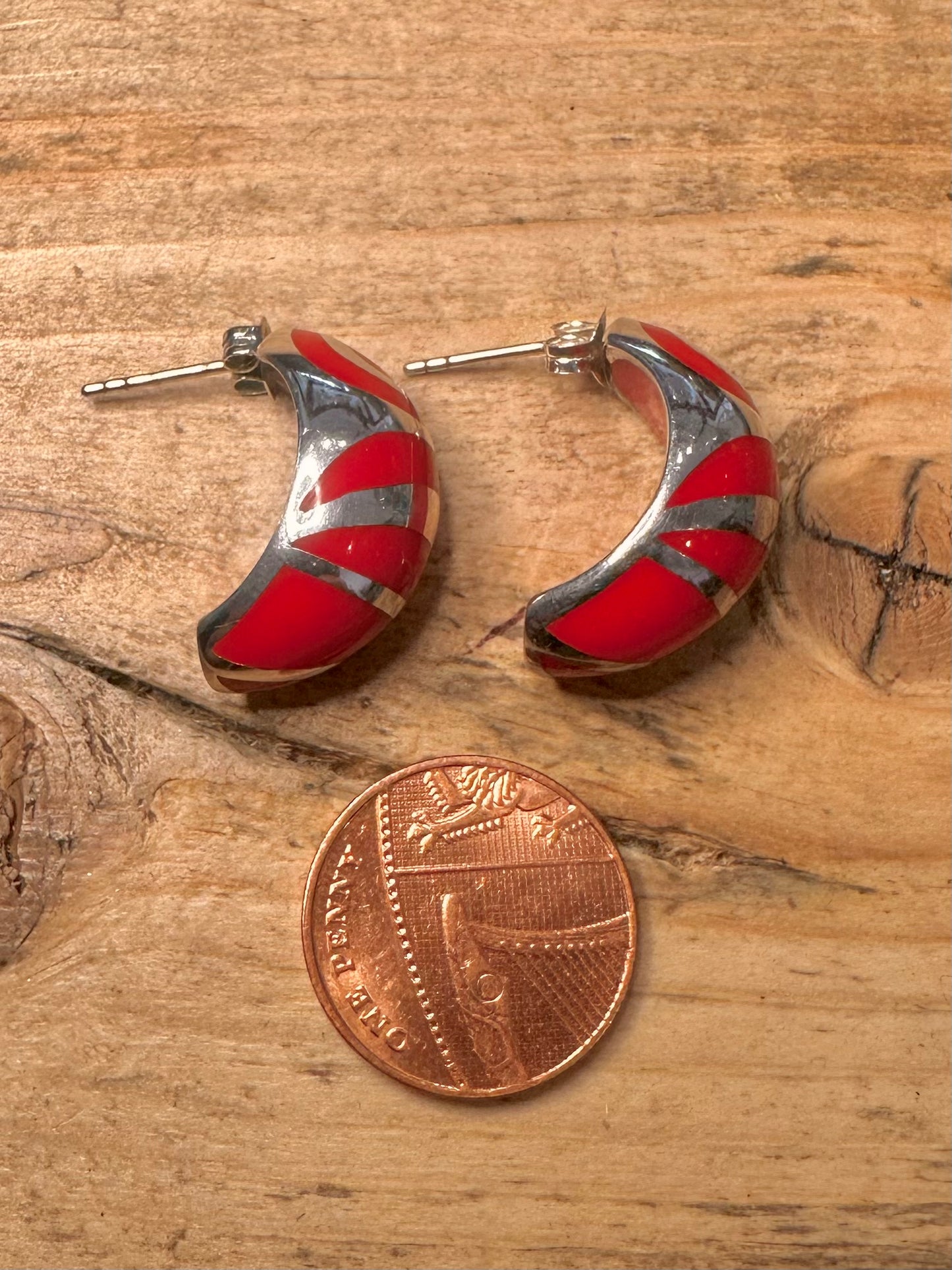 Abstract Red Chunky 925 Silver Earrings