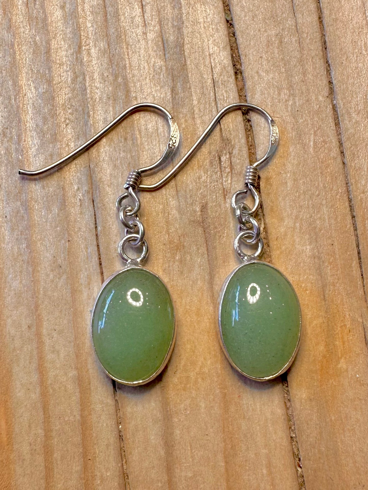 Modern Nephrite Oval 925 Silver Earrings