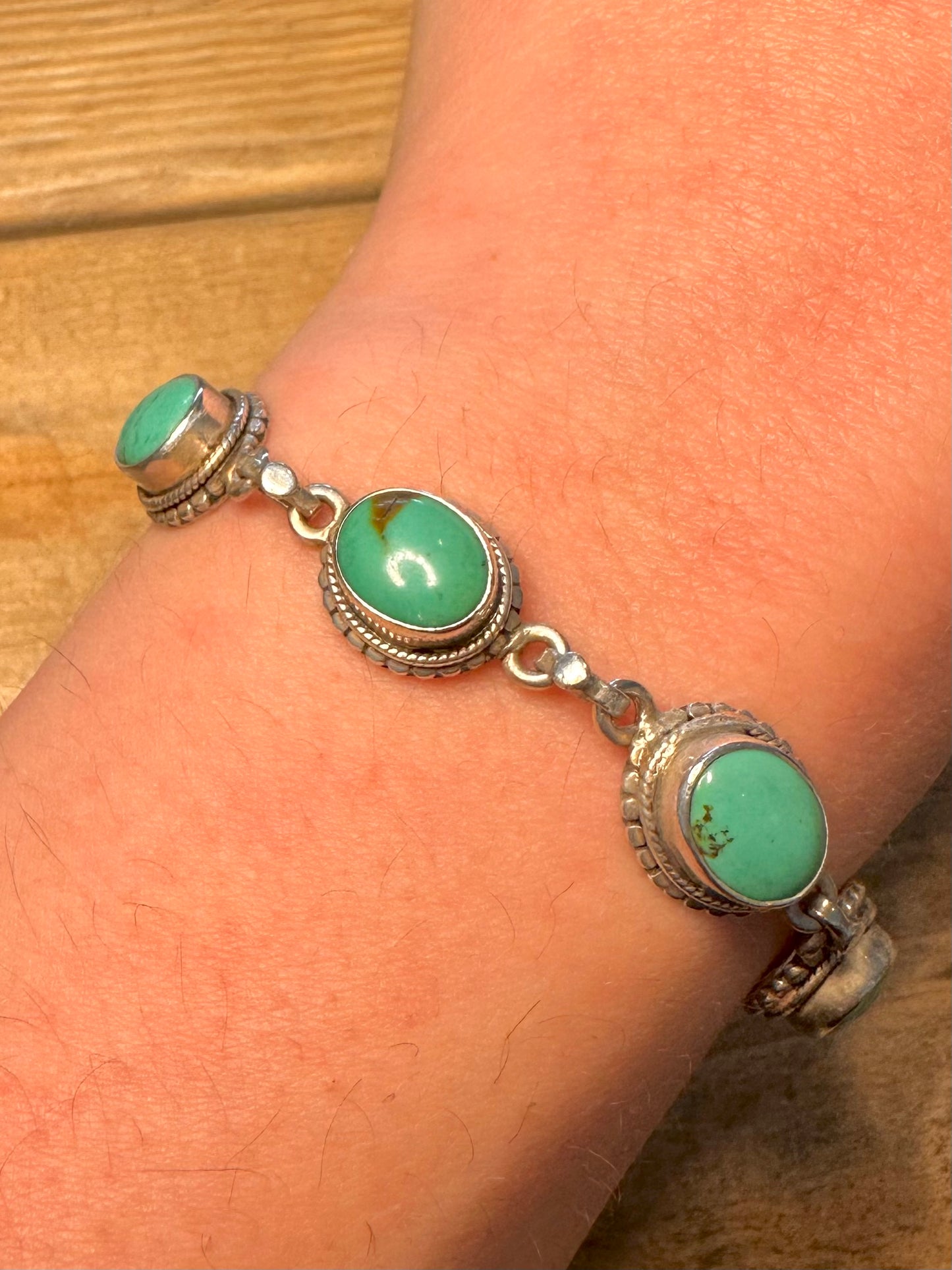Vintage Turquoise Tribal T Bar Clasp 925 Silver 7 to 7.5 inch Bracelet