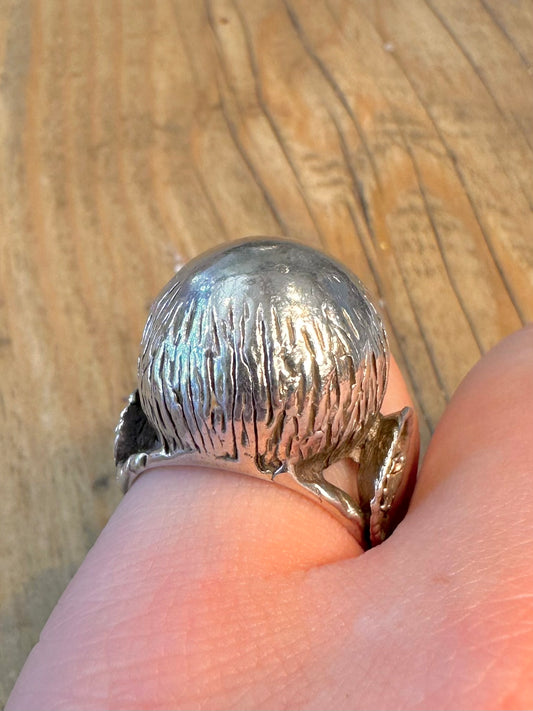 Spherical Textured Swirl Design 925 Sterling Silver Size N Ring