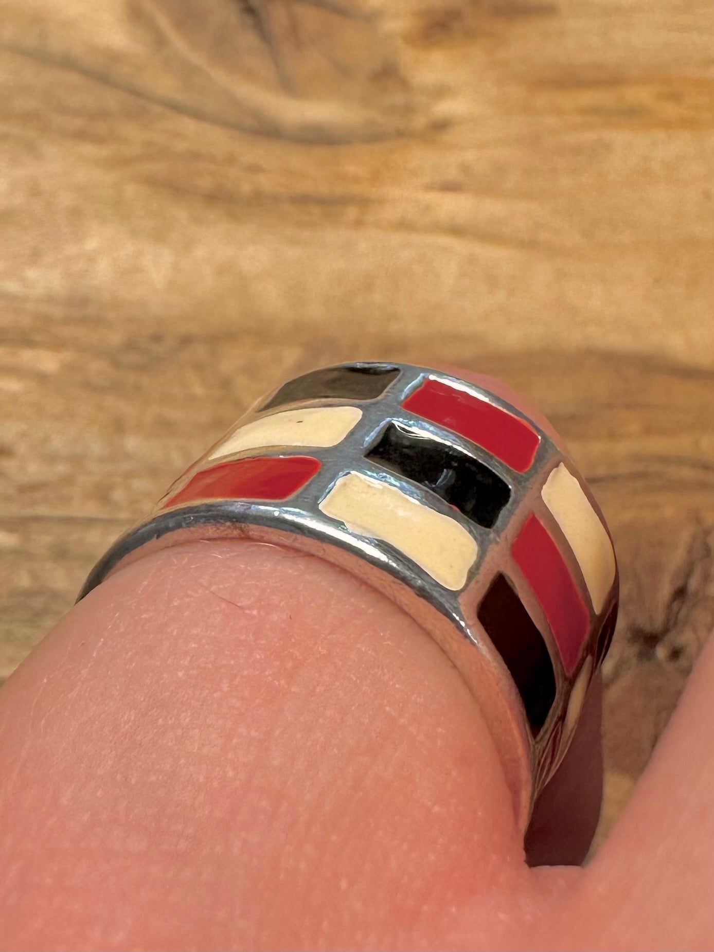 Modern Multi Enamel Coloured 925 Silver Size L1/2 Ring