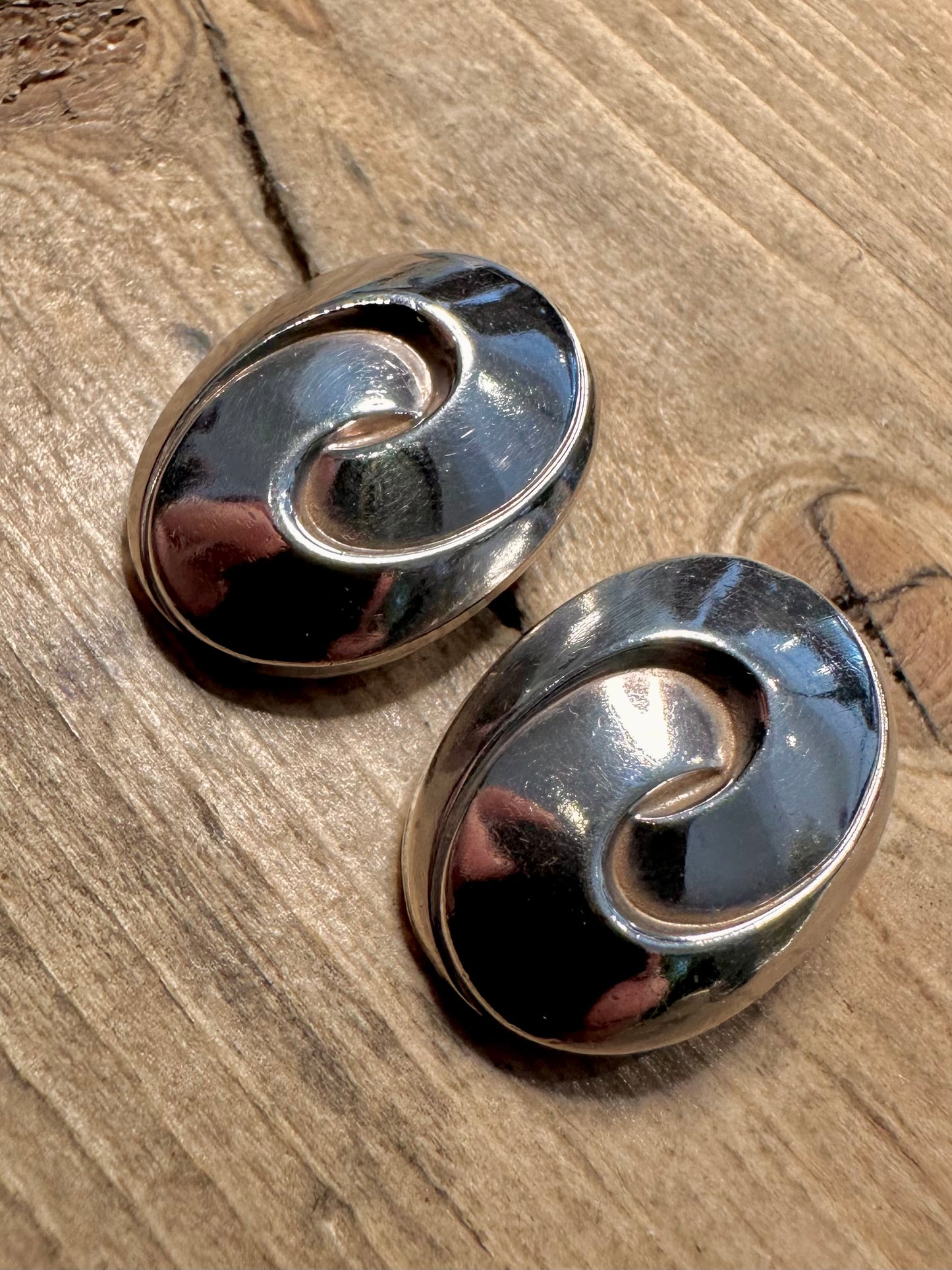 Abstract 2001 Swirl Clip On 925 Silver Earrings