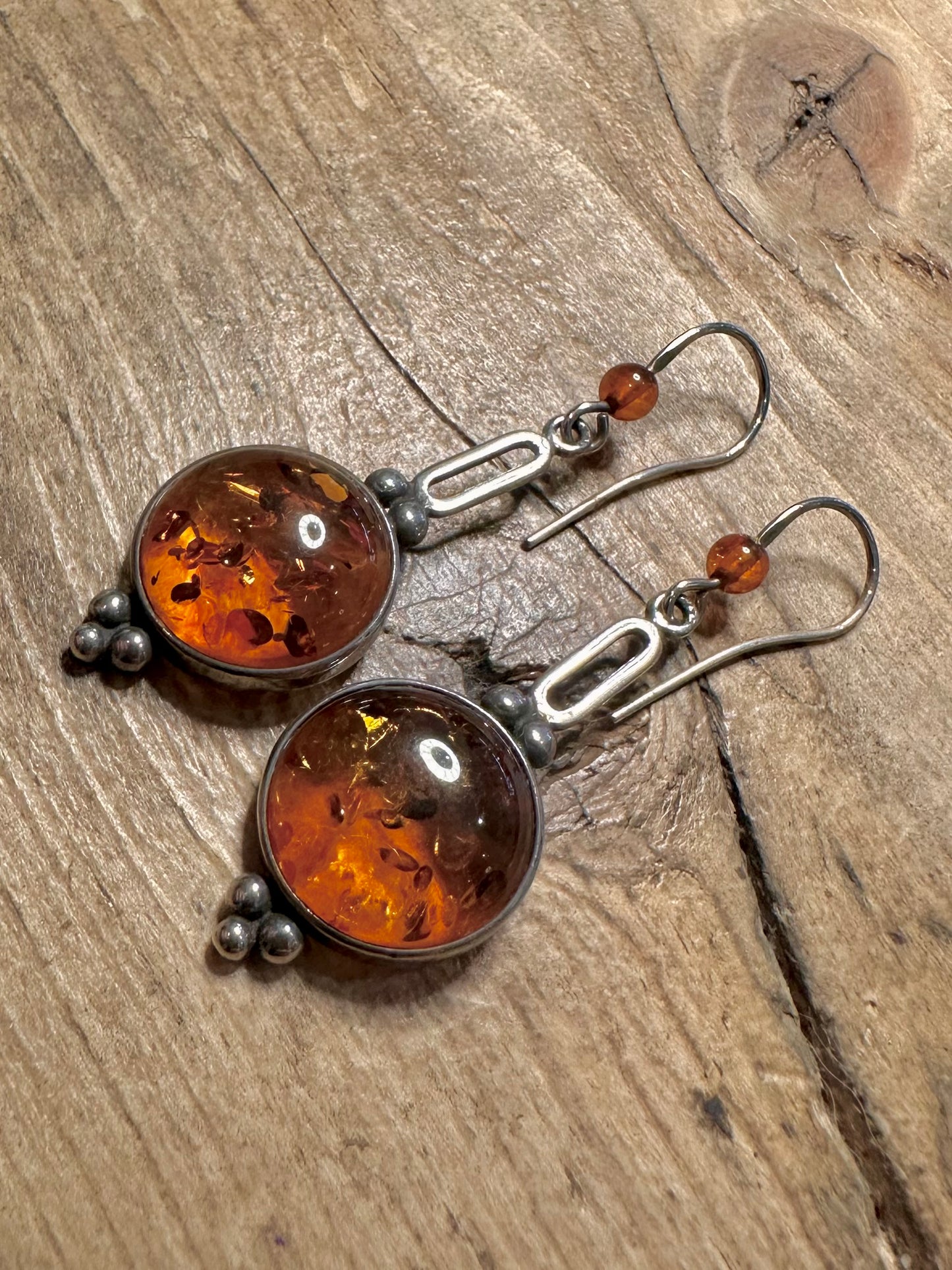 Vintage Amber Dangle 925 Silver Earrings
