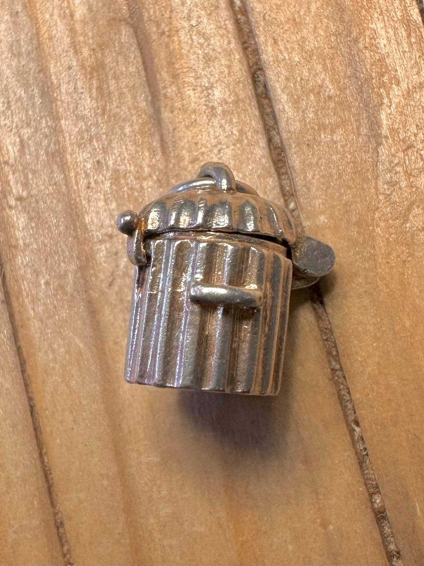 Vintage Bin with Enamel Cat 925 Silver Charm Pendant