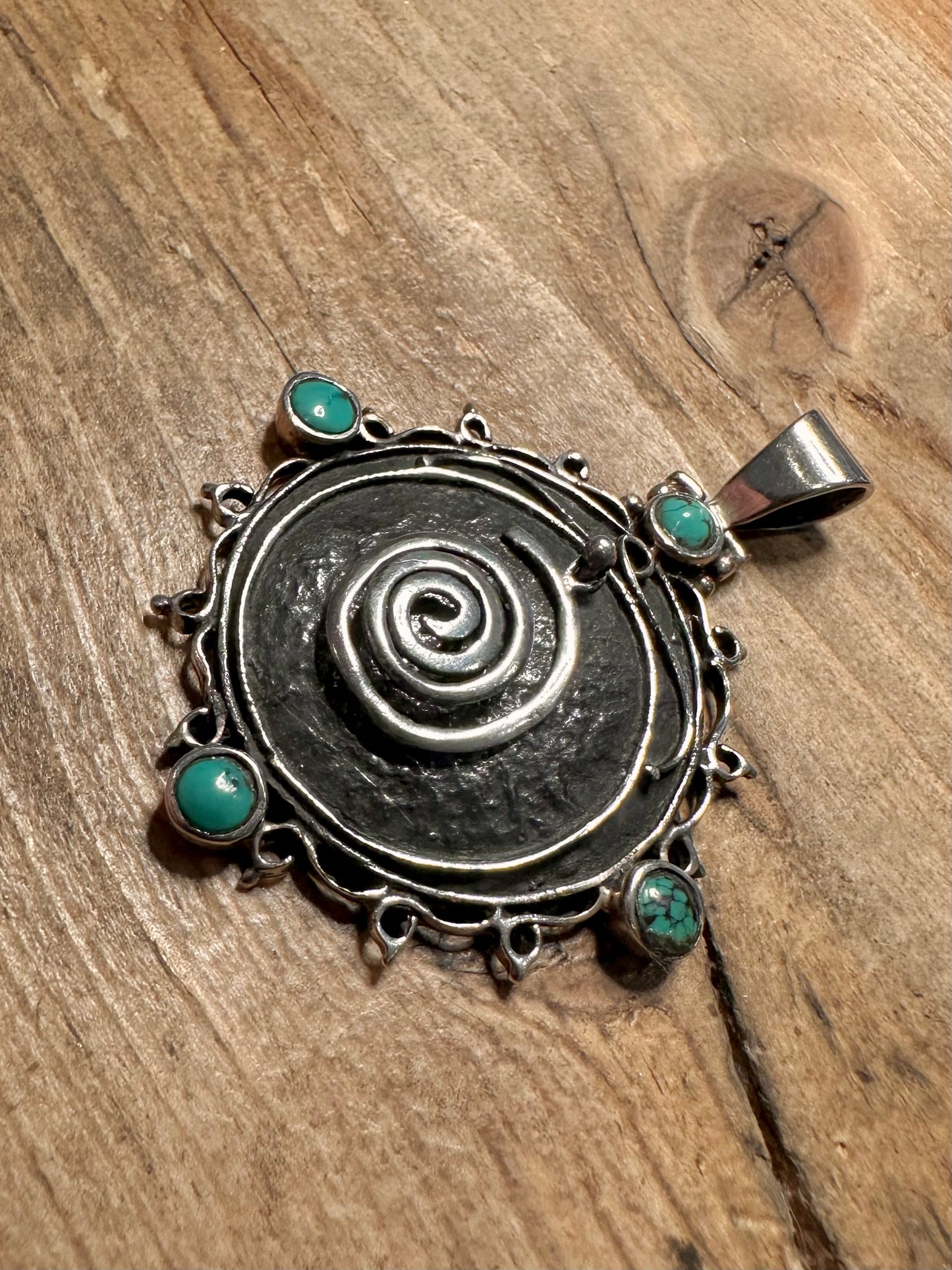 Abstract Turquoise Swirl 925 Silver Pendant