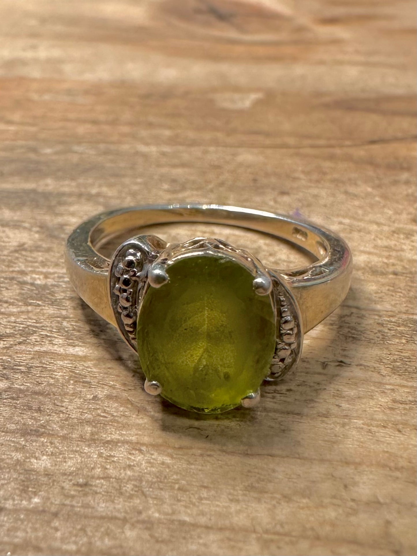 Vintage Peridot 925 Silver Size N Ring