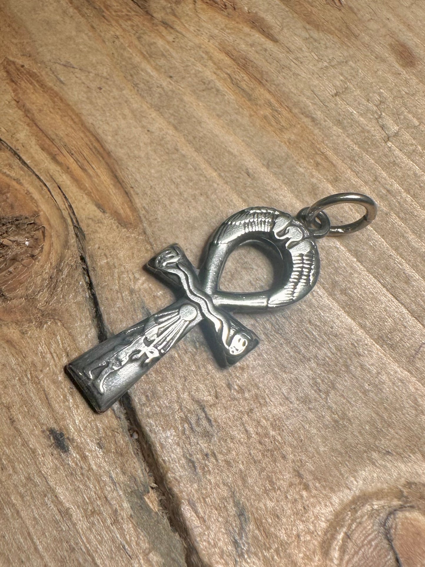 Vintage Engraved Ankh 925 Silver Pendant